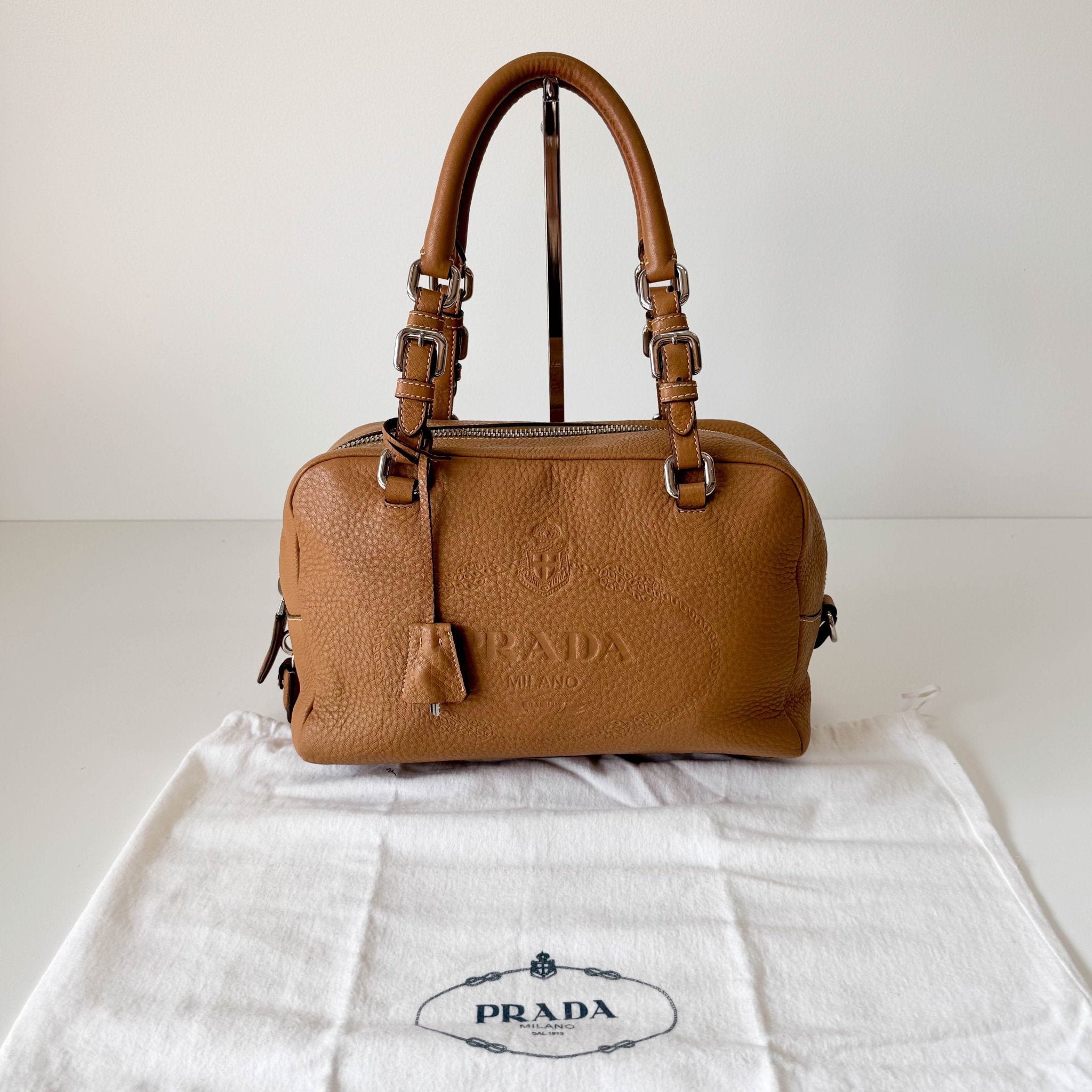 PRADA Beige Leather Bowling Shoulder Bag, in , Sold by HIVE PRELOVED - Shoulder Bags, ,
