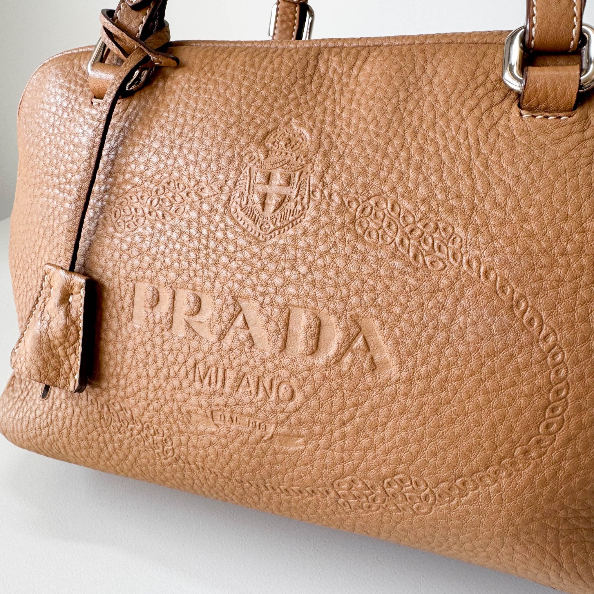 PRADA Beige Leather Bowling Shoulder Bag, in , Sold by HIVE PRELOVED - Shoulder Bags, ,