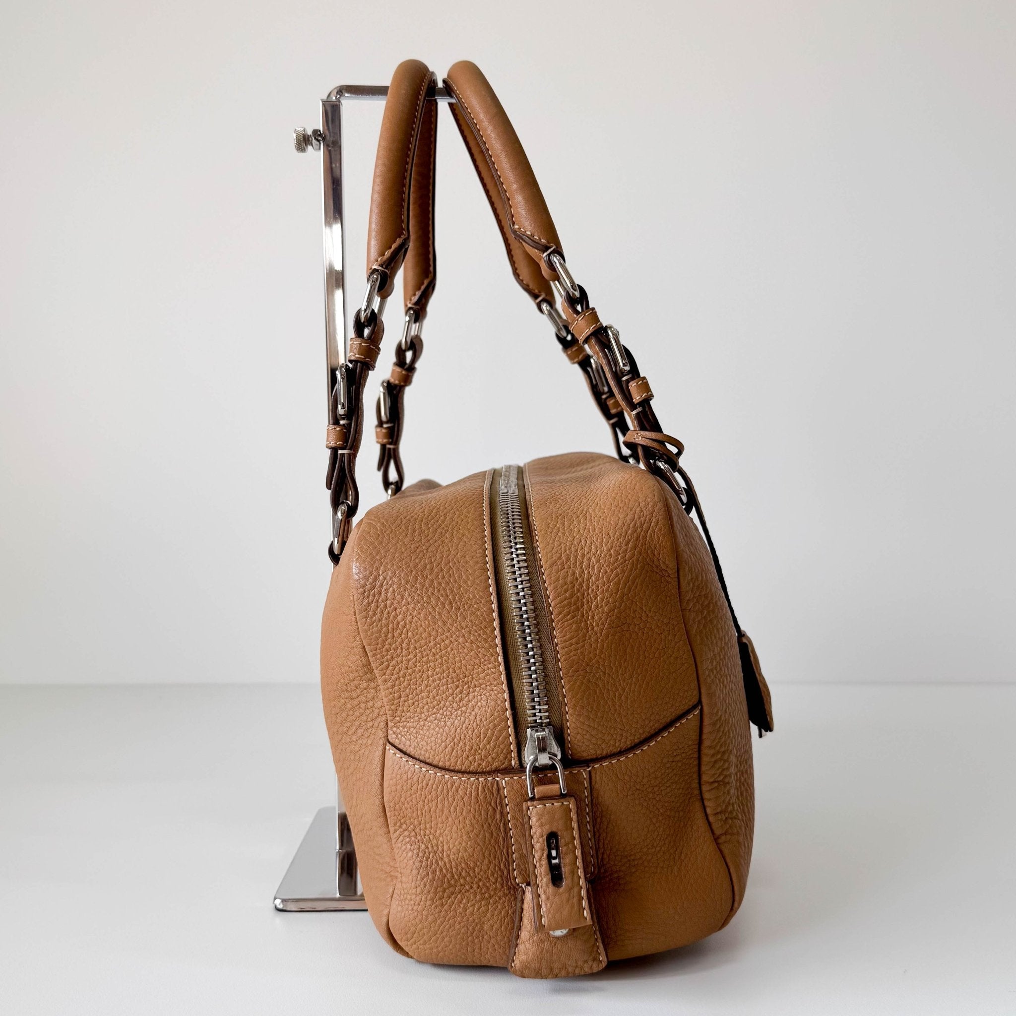 PRADA Beige Leather Bowling Shoulder Bag, in , Sold by HIVE PRELOVED - Shoulder Bags, ,