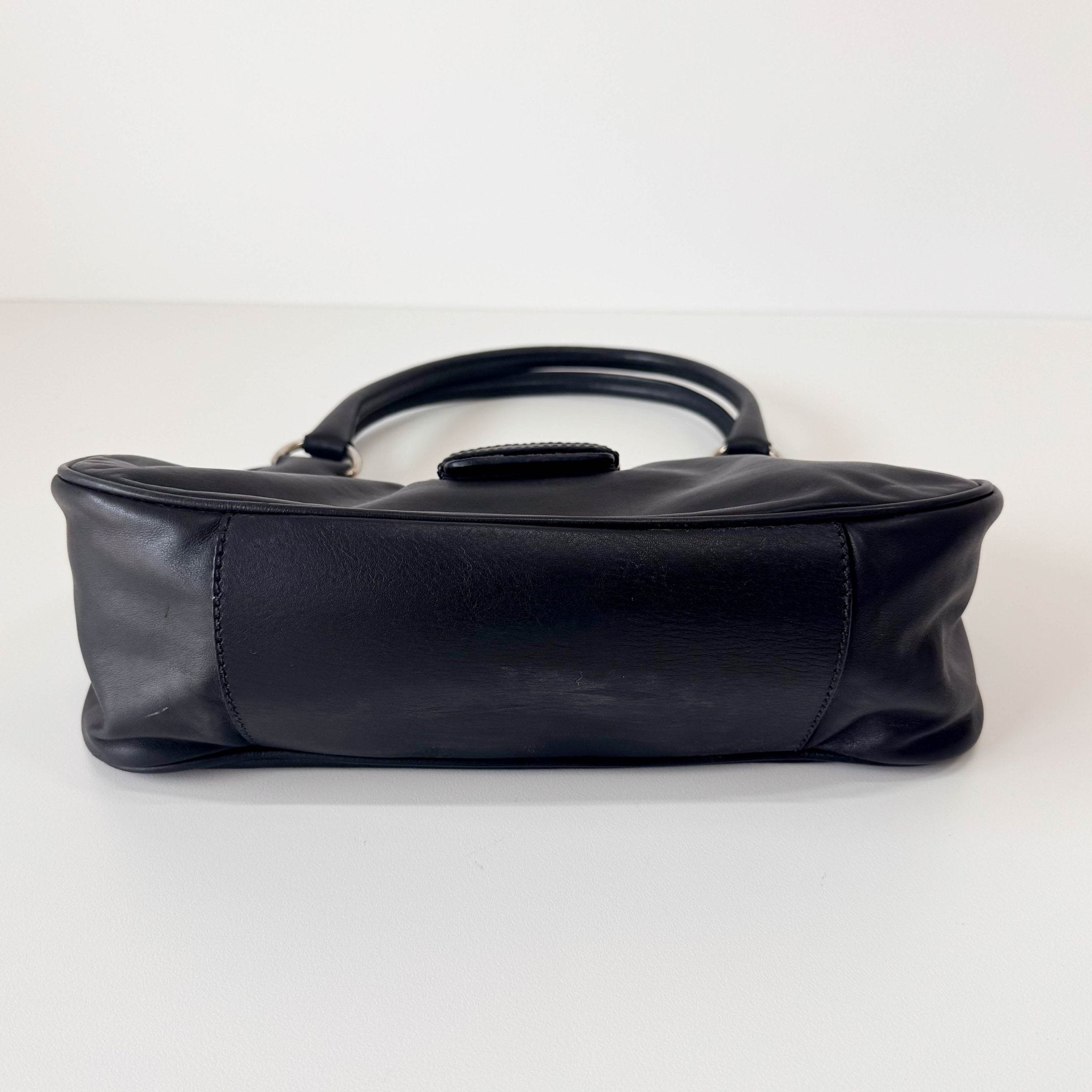 PRADA Belt Buckle Black Leather Shoulder Bag, in , Sold by HIVE PRELOVED - Shoulder Bags, ,