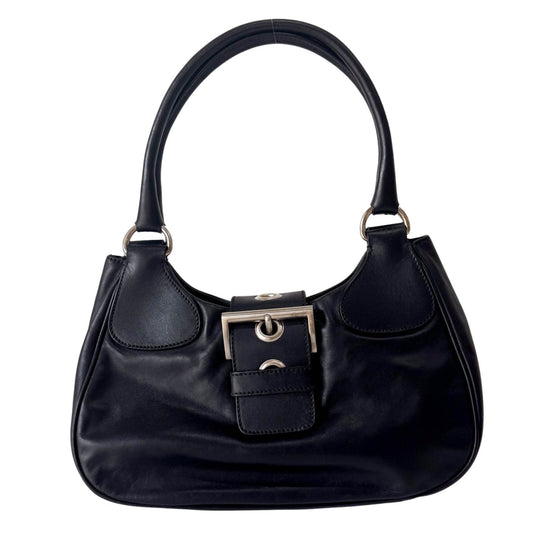 PRADA Belt Buckle Black Leather Shoulder Bag, in , Sold by HIVE PRELOVED - Shoulder Bags, ,
