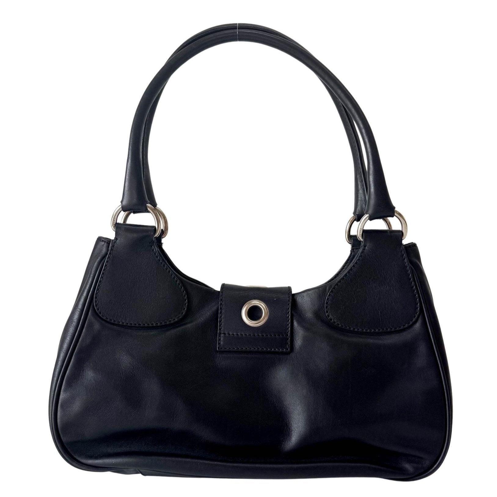 PRADA Belt Buckle Black Leather Shoulder Bag, in , Sold by HIVE PRELOVED - Shoulder Bags, ,