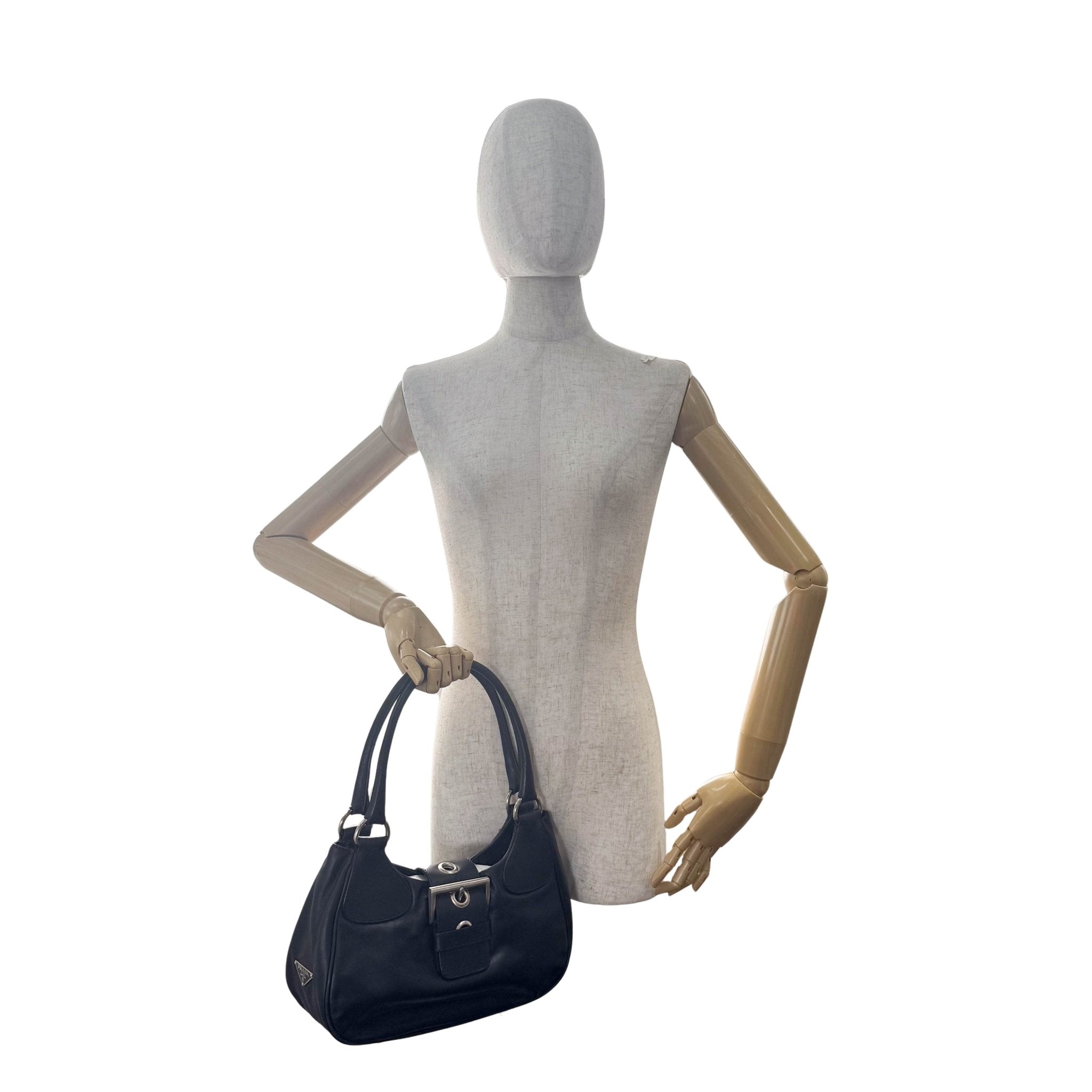 PRADA Belt Buckle Black Leather Shoulder Bag, in , Sold by HIVE PRELOVED - Shoulder Bags, ,