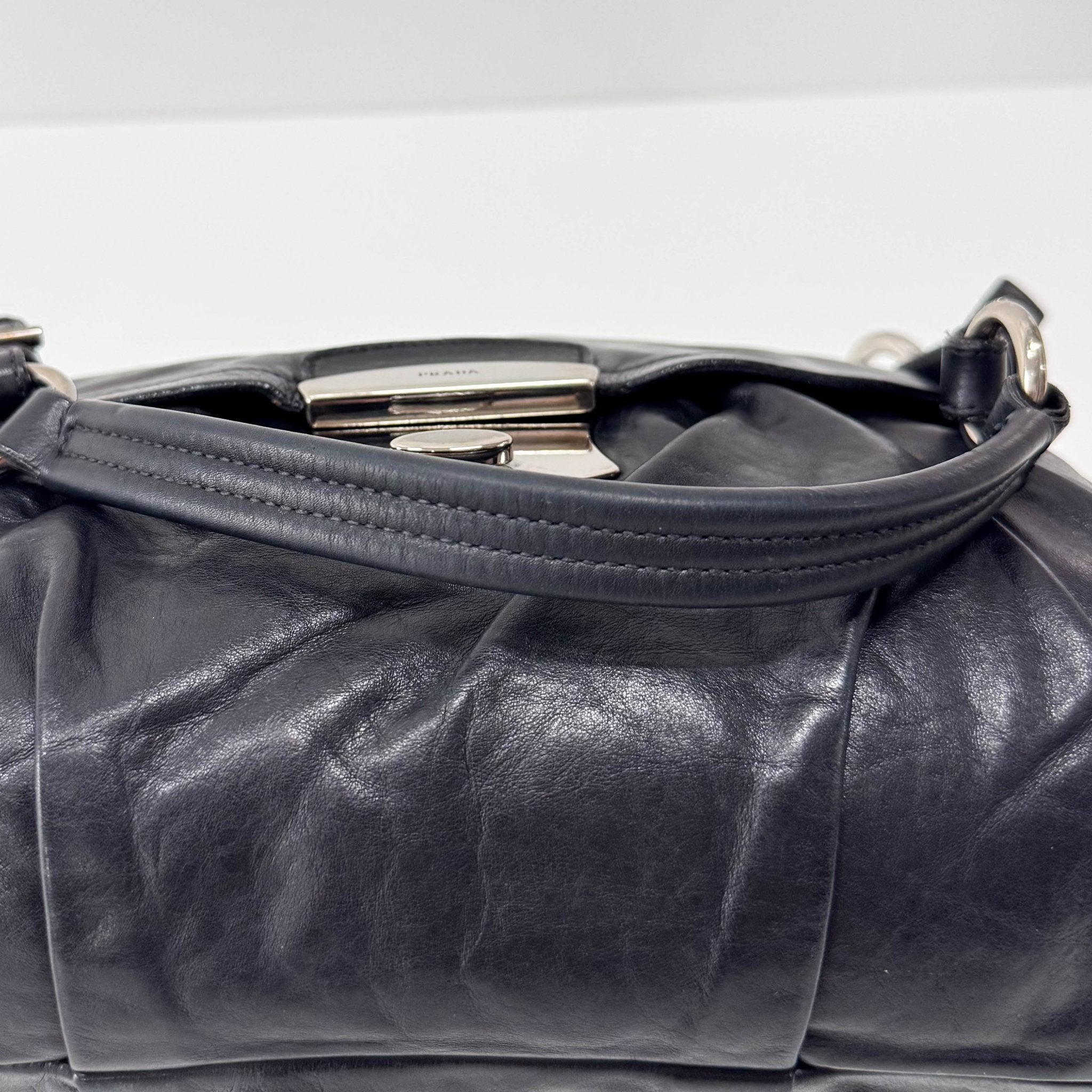 PRADA Black Calfskin Leather with SIlver Hardware Shoulder Bag, in , Sold by HIVE PRELOVED - Shoulder Bags, ,