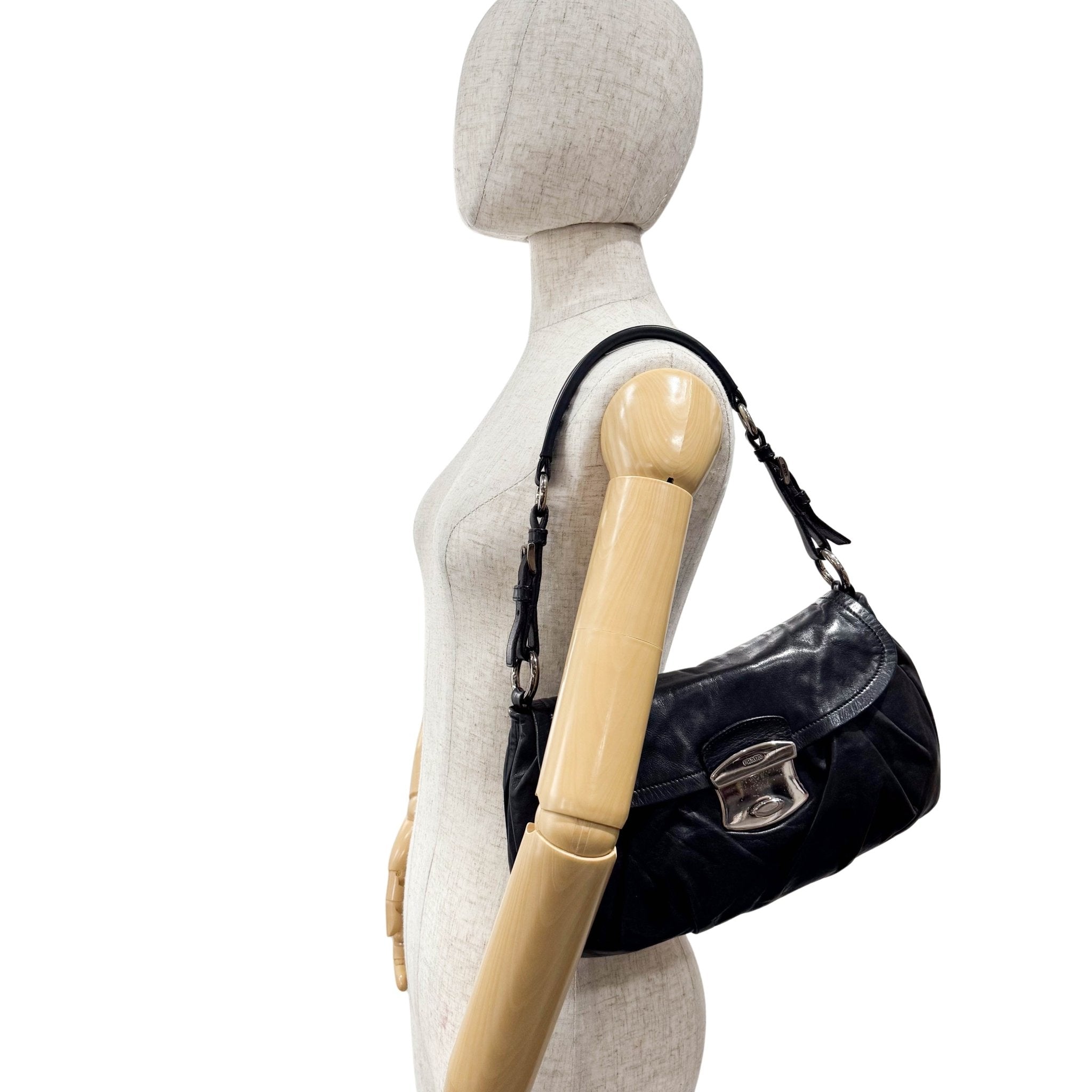 PRADA Black Calfskin Leather with SIlver Hardware Shoulder Bag, in , Sold by HIVE PRELOVED - Shoulder Bags, ,