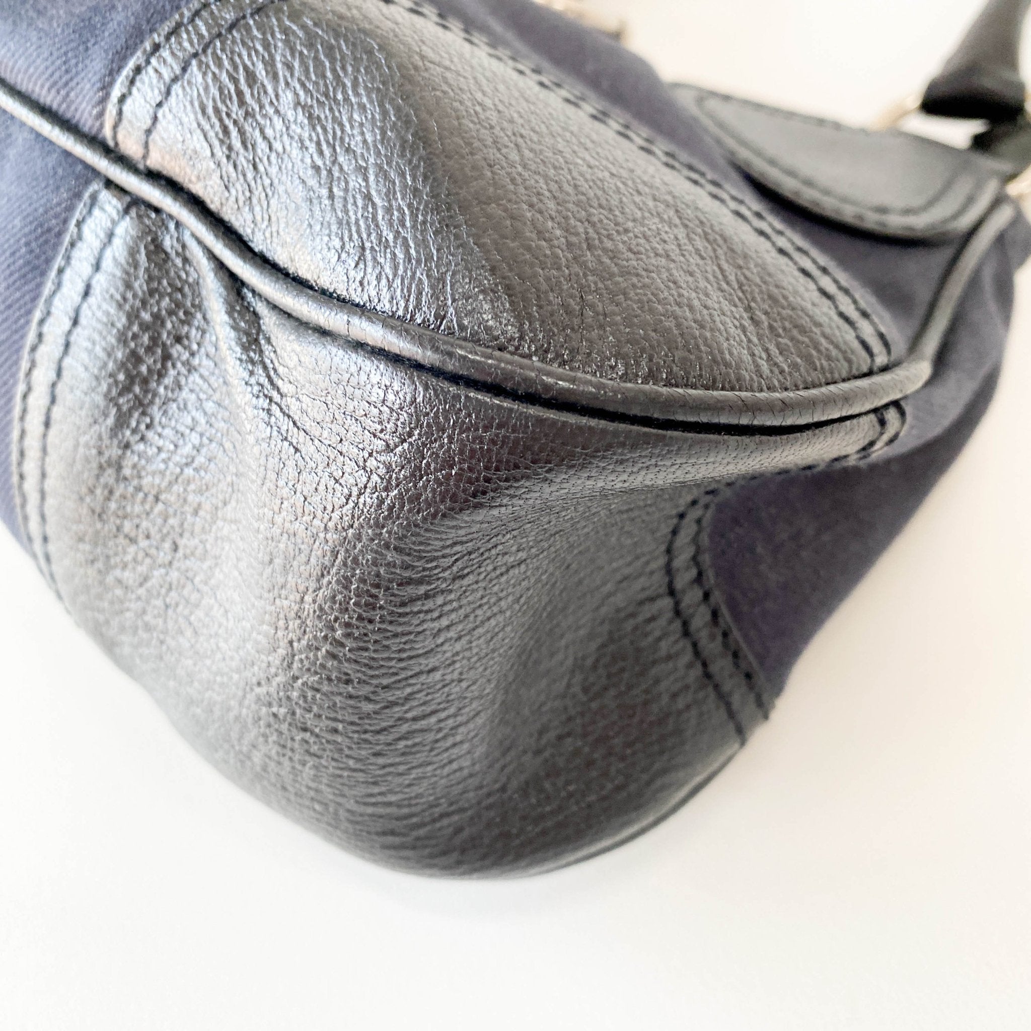 PRADA Black Denim and Leather Shoulder Bag, in , Sold by HIVE PRELOVED - Shoulder Bags, ,