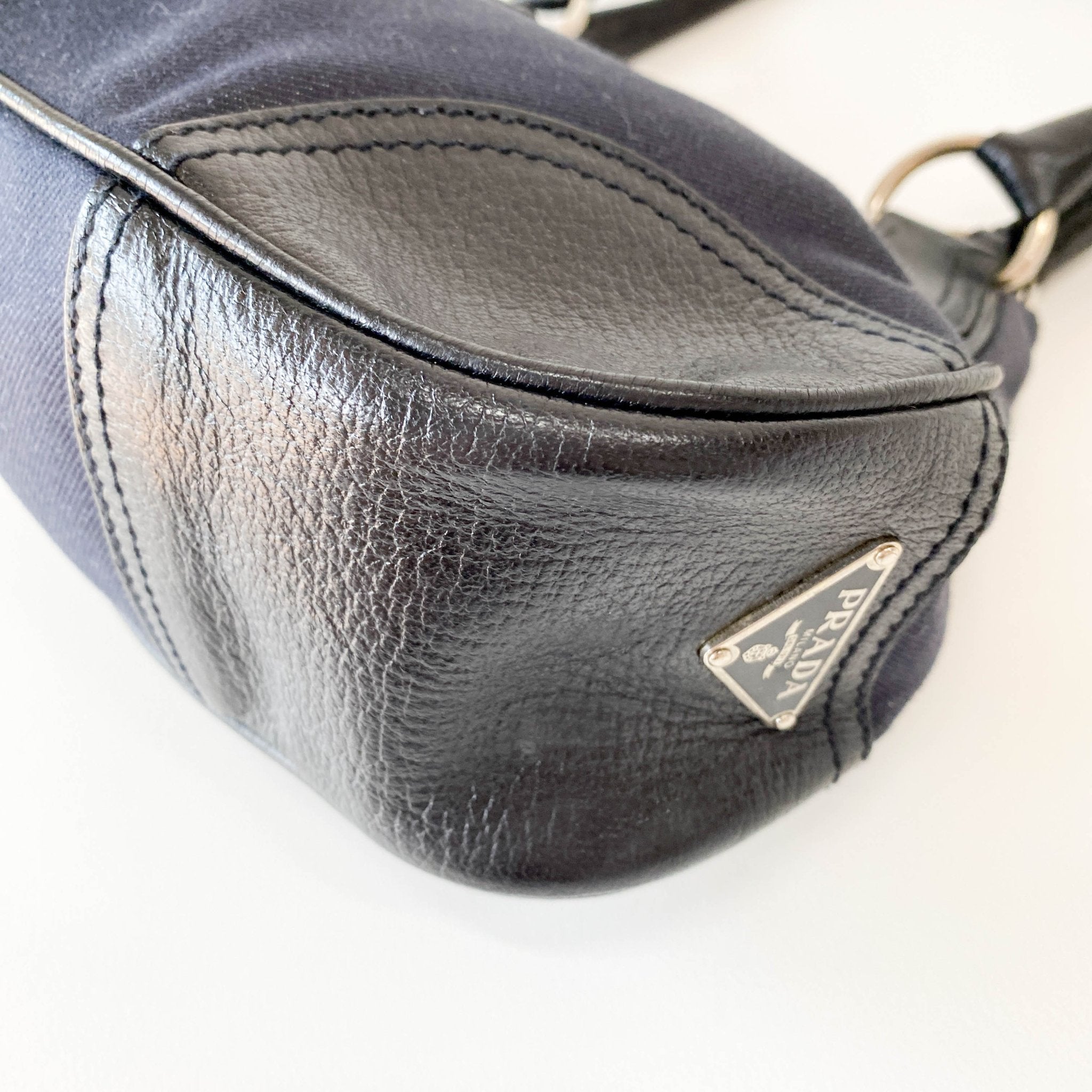 PRADA Black Denim and Leather Shoulder Bag, in , Sold by HIVE PRELOVED - Shoulder Bags, ,