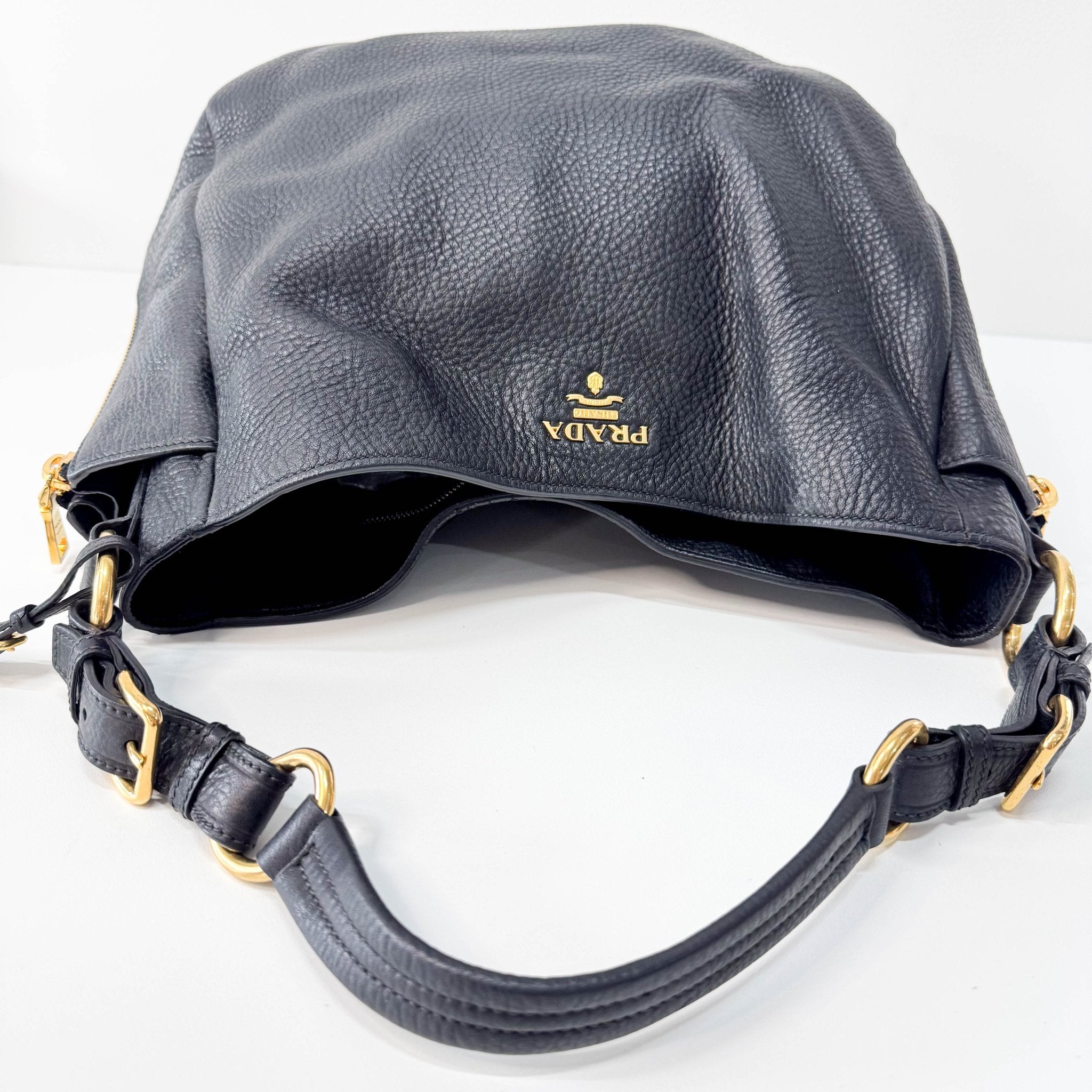 PRADA Black Leather Hobo Shoulder Bag, in , Sold by HIVE PRELOVED - Shoulder Bags, ,