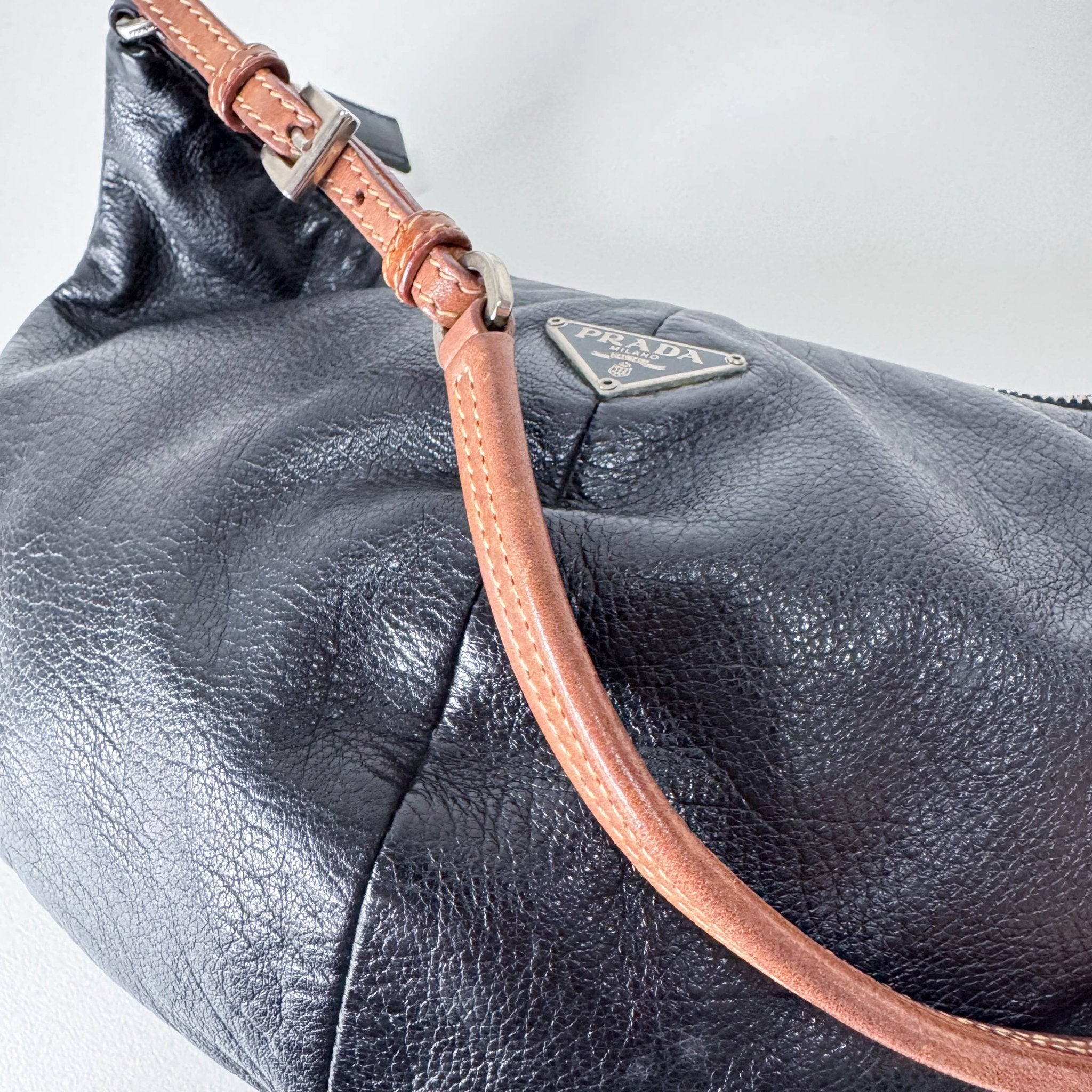 PRADA Black Leather Hobo Shoulder Bag, in , Sold by HIVE PRELOVED - Shoulder Bags, ,