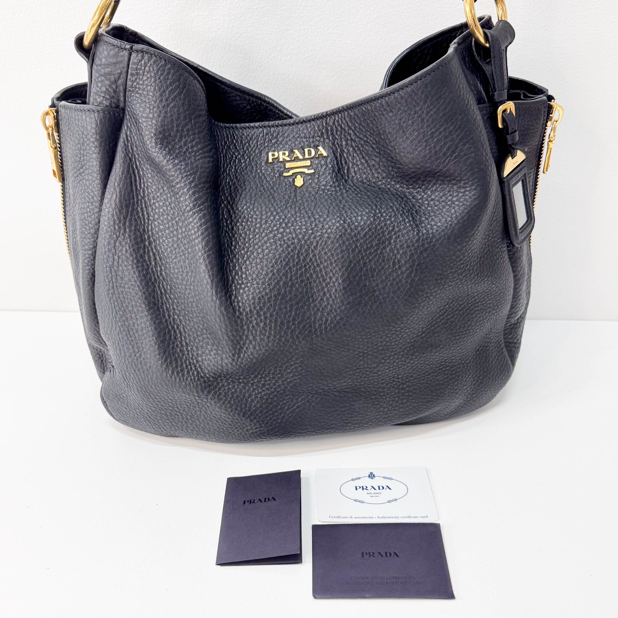 PRADA Black Leather Hobo Shoulder Bag, in , Sold by HIVE PRELOVED - Shoulder Bags, ,