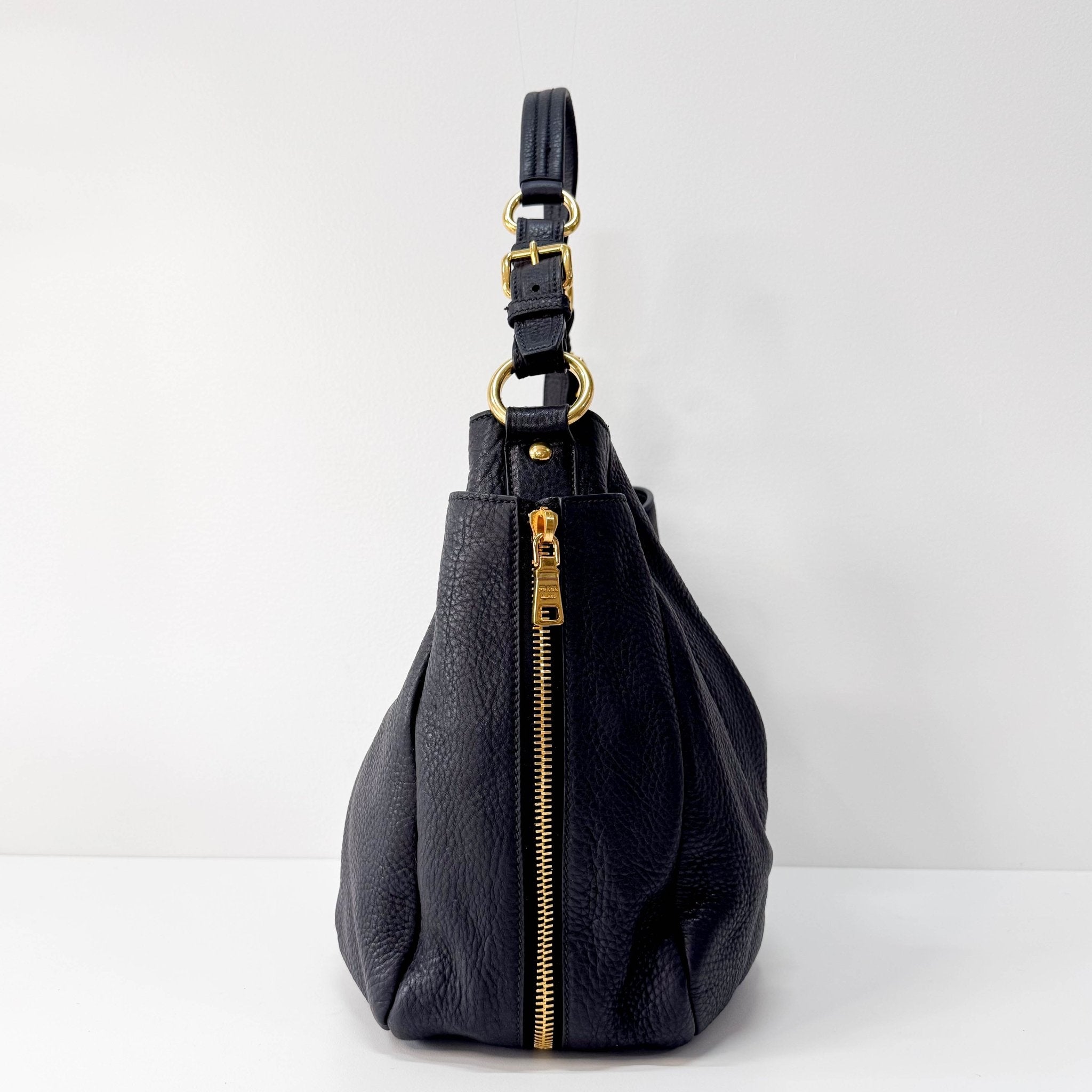 PRADA Black Leather Hobo Shoulder Bag, in , Sold by HIVE PRELOVED - Shoulder Bags, ,