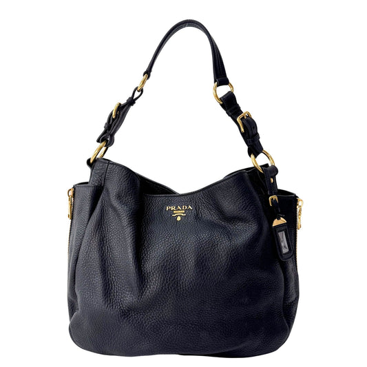 PRADA Black Leather Hobo Shoulder Bag, in , Sold by HIVE PRELOVED - Shoulder Bags, ,