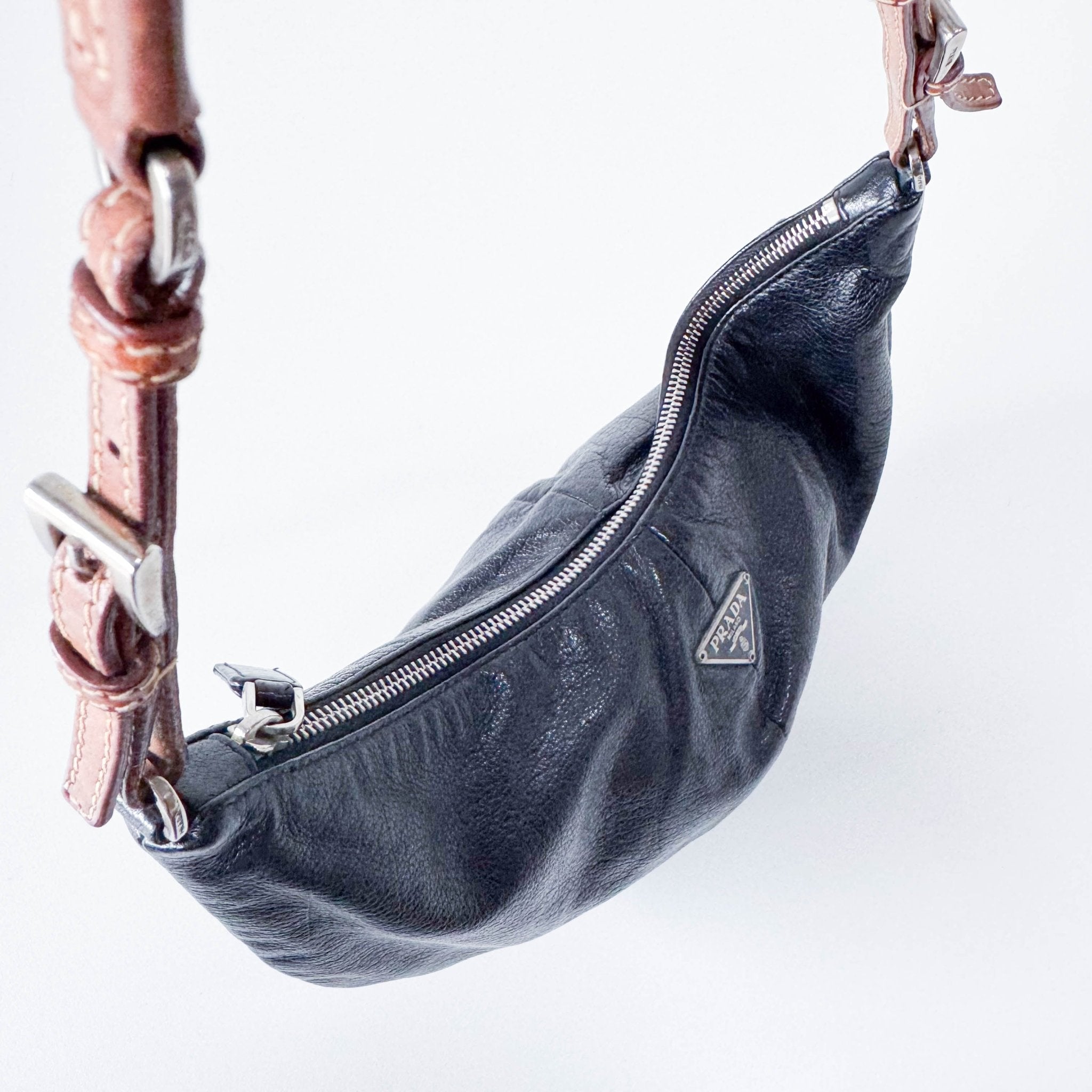 PRADA Black Leather Hobo Shoulder Bag, in , Sold by HIVE PRELOVED - Shoulder Bags, ,