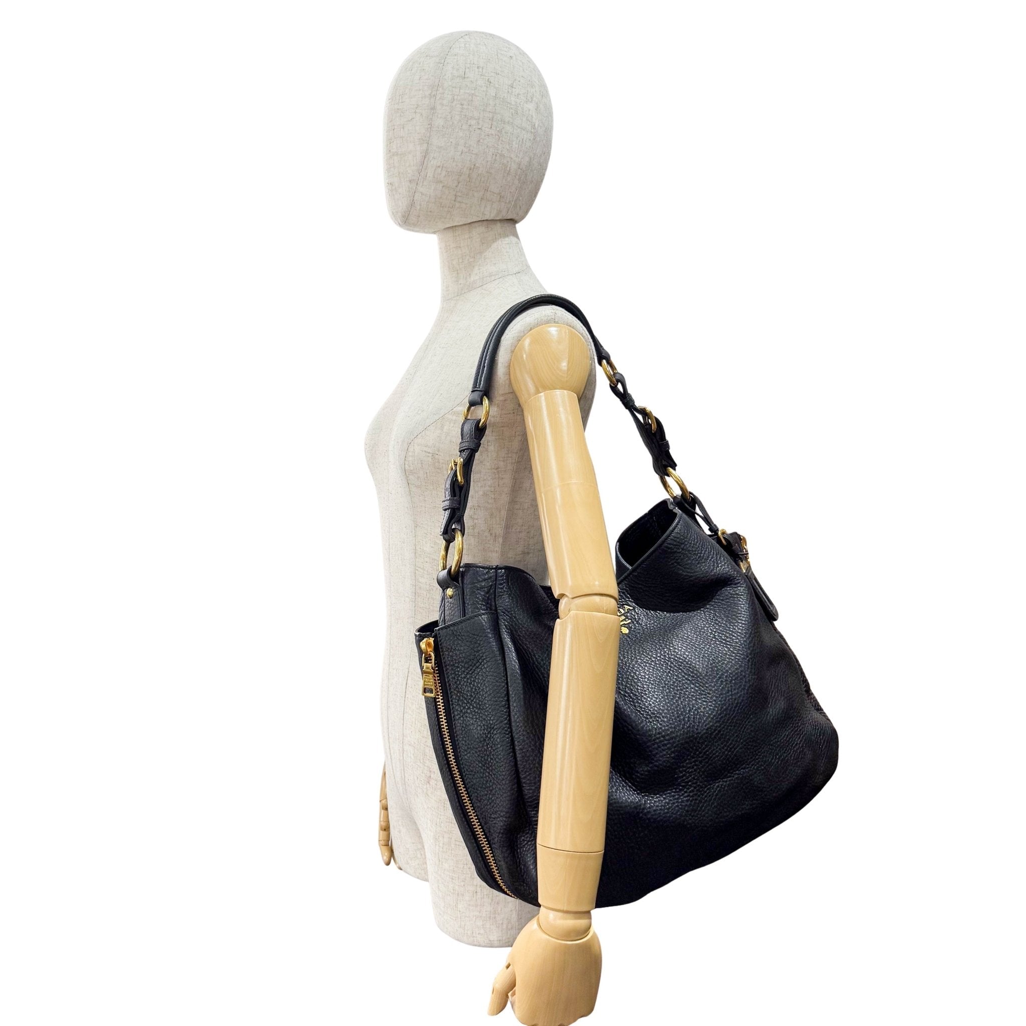 PRADA Black Leather Hobo Shoulder Bag, in , Sold by HIVE PRELOVED - Shoulder Bags, ,