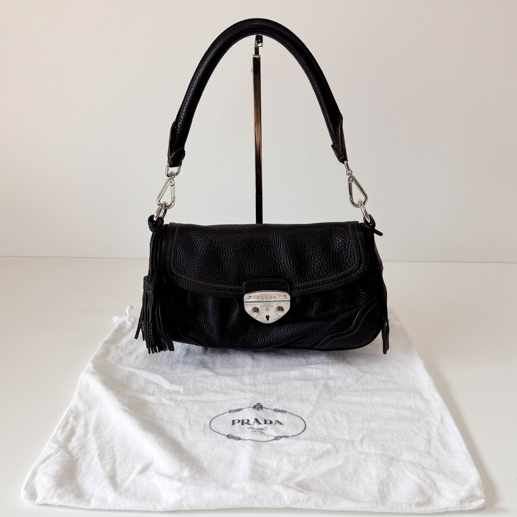 PRADA Black Leather Shoulder Bag, in , Sold by HIVE PRELOVED - Shoulder Bags, ,