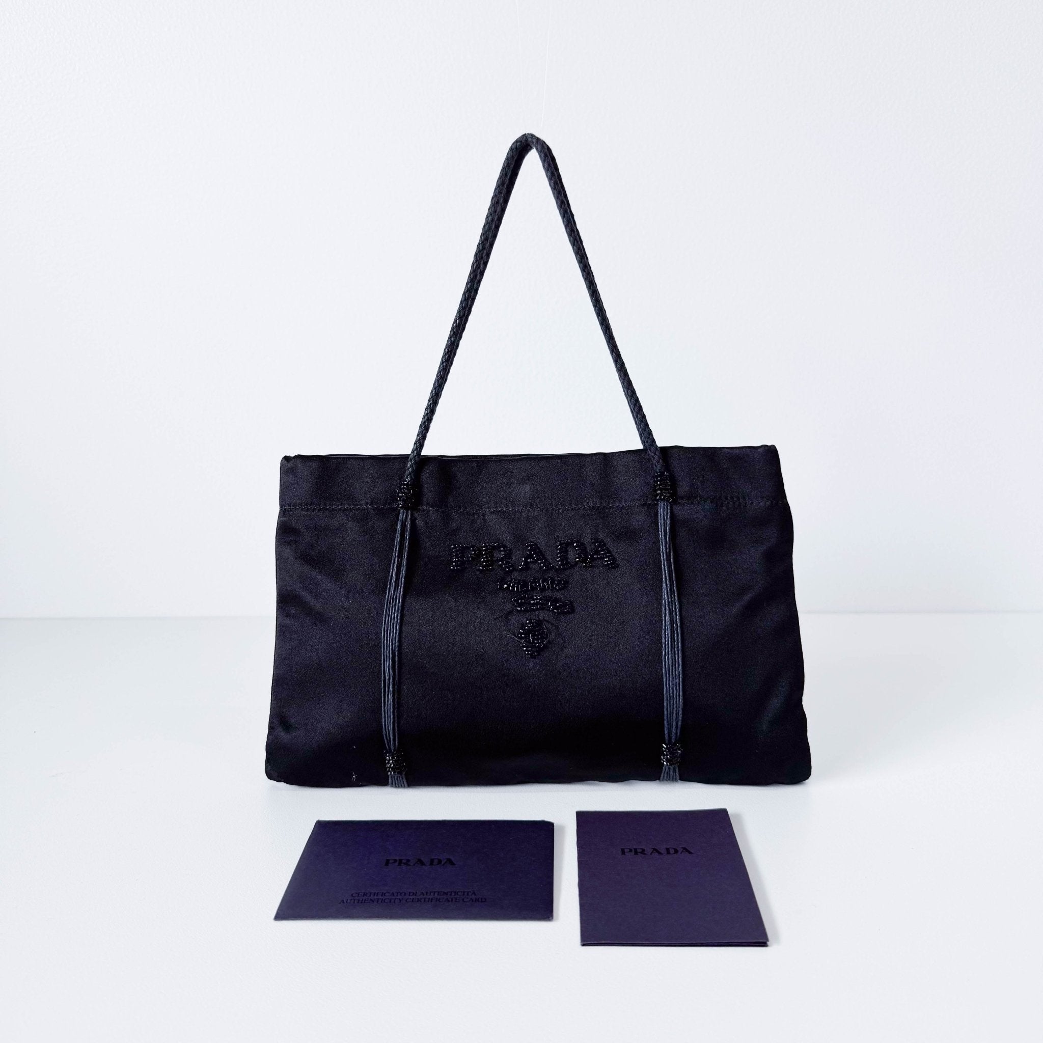 PRADA Black Satin Beaded Hand Bag, in , Sold by HIVE PRELOVED - Handle Bags, ,