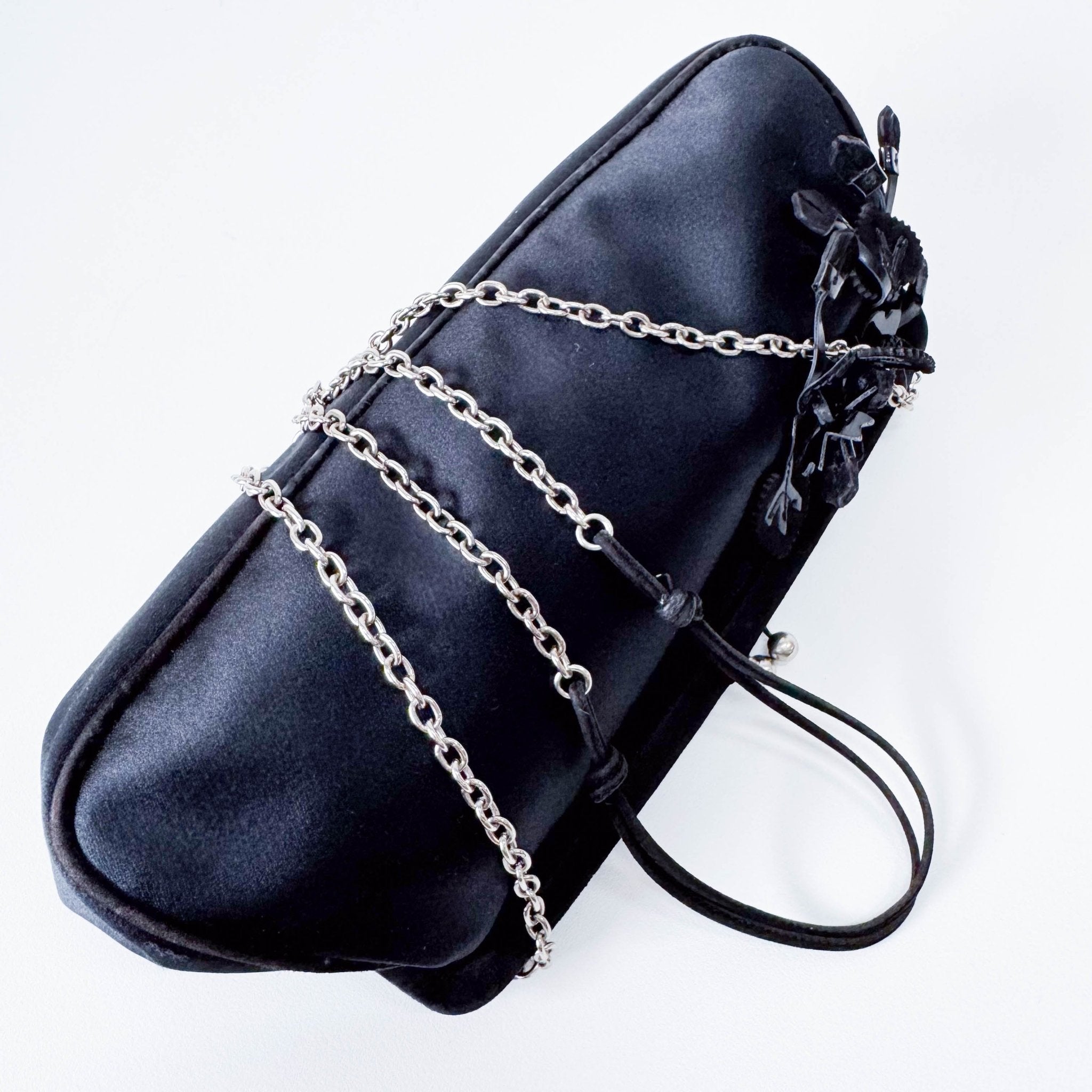 PRADA Black Satin Flower Embroidered Chain Bag, in , Sold by HIVE PRELOVED - Shoulder Bags, ,