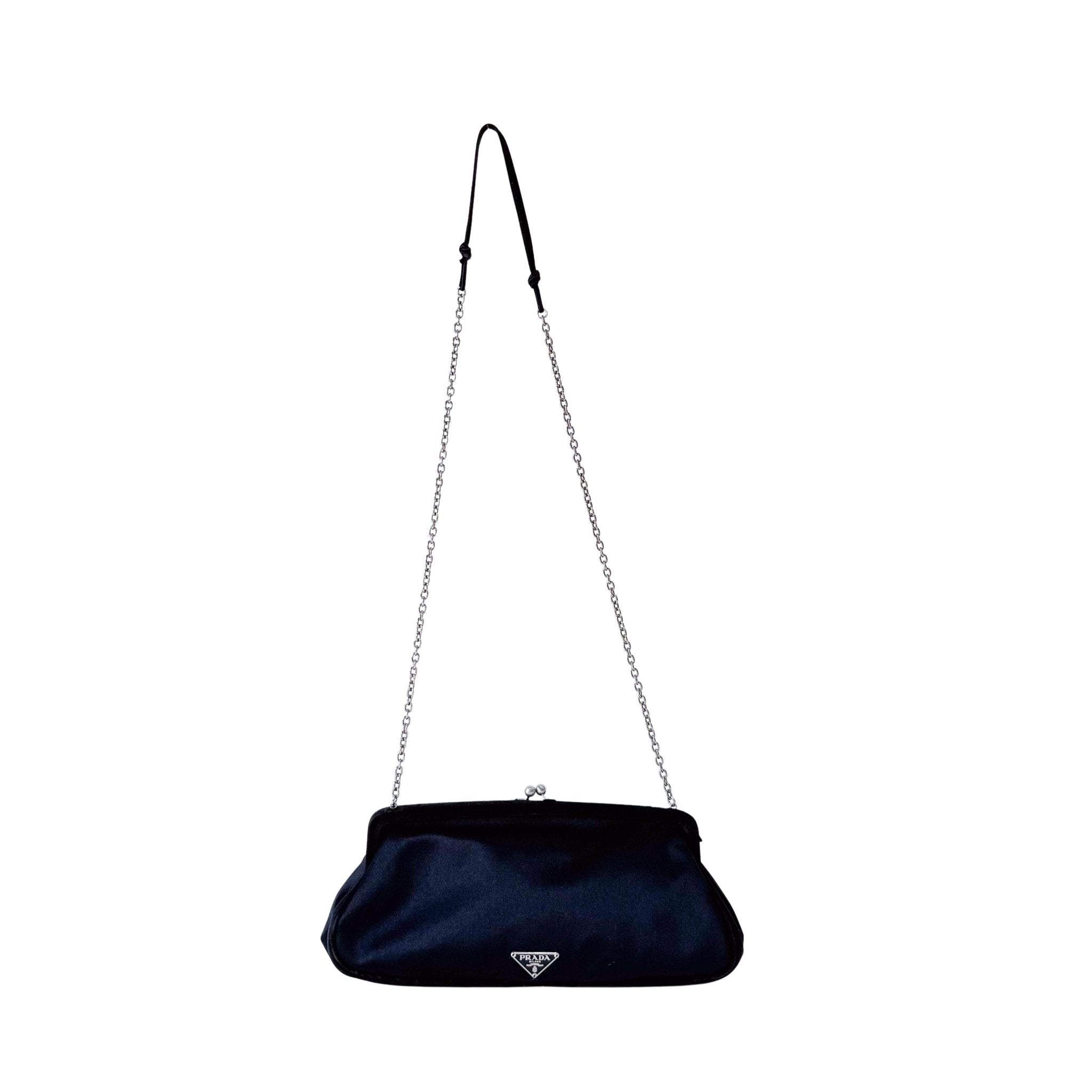 PRADA Black Satin Flower Embroidered Chain Bag, in , Sold by HIVE PRELOVED - Shoulder Bags, ,