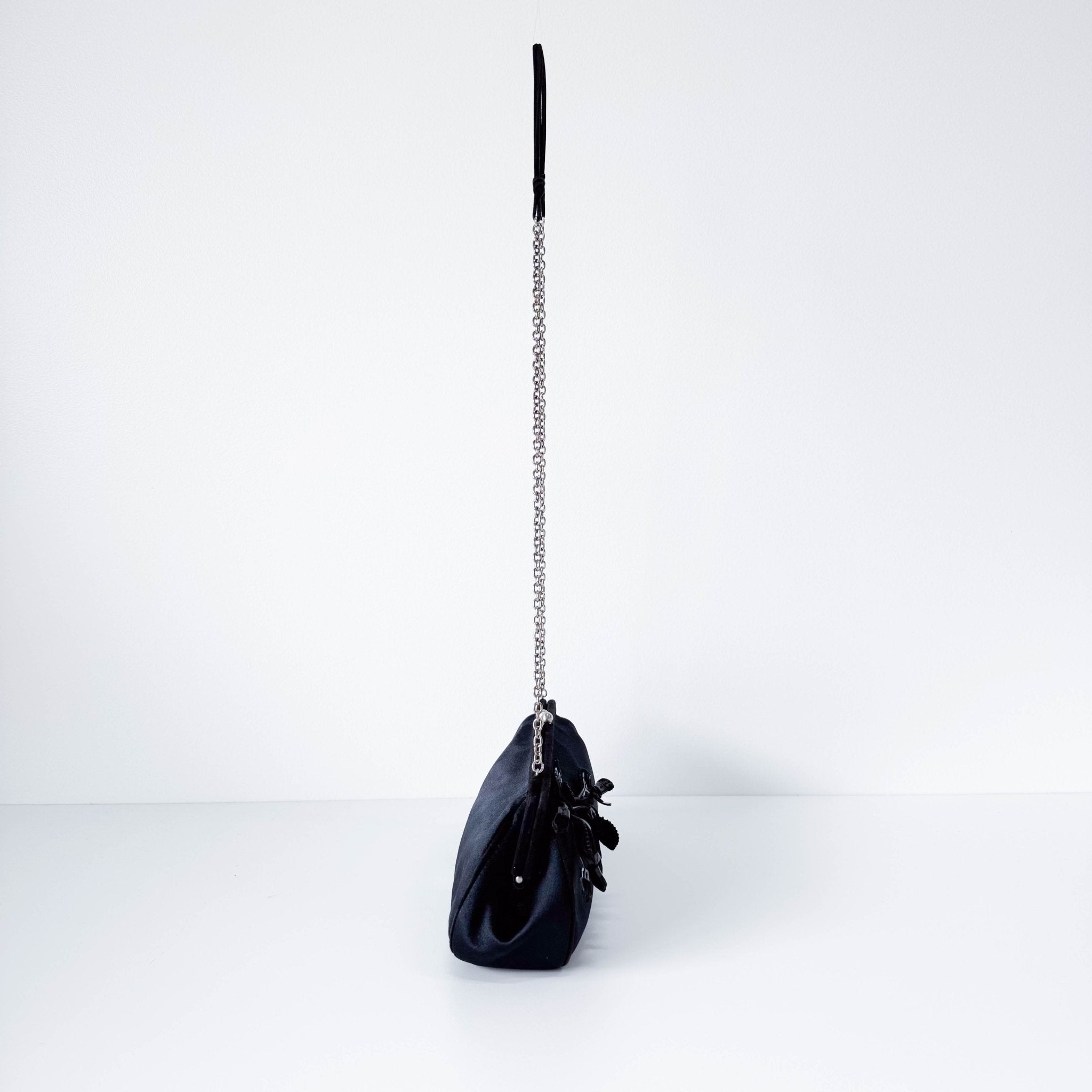 PRADA Black Satin Flower Embroidered Chain Bag, in , Sold by HIVE PRELOVED - Shoulder Bags, ,