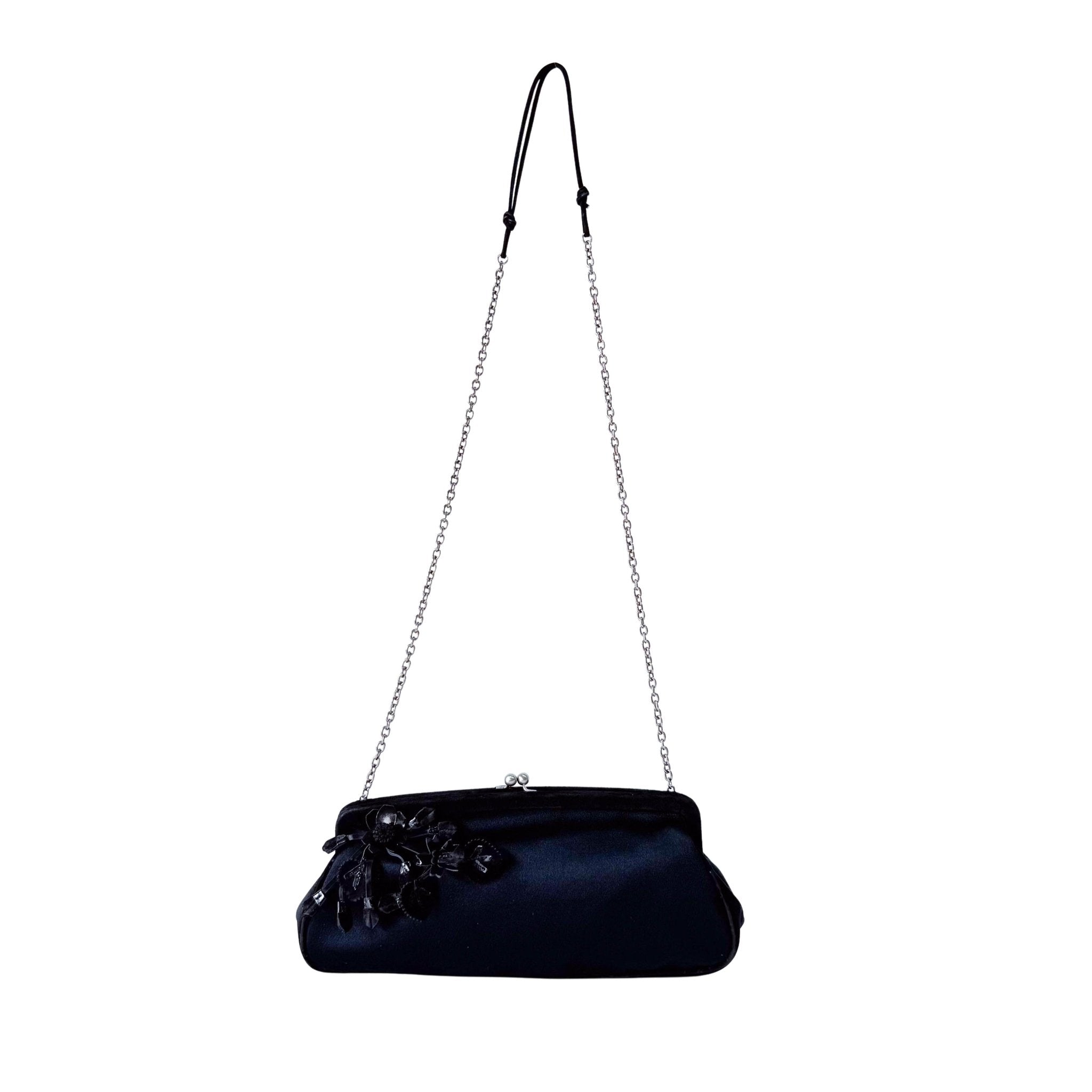 PRADA Black Satin Flower Embroidered Chain Bag, in , Sold by HIVE PRELOVED - Shoulder Bags, ,
