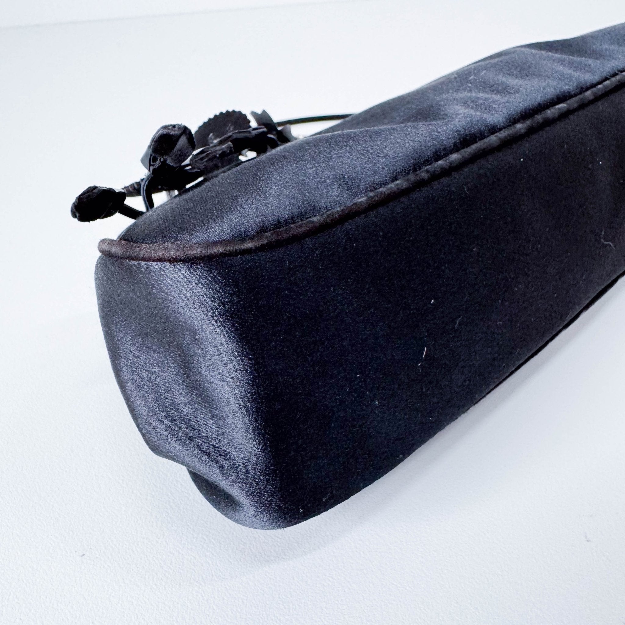 PRADA Black Satin Flower Embroidered Chain Bag, in , Sold by HIVE PRELOVED - Shoulder Bags, ,