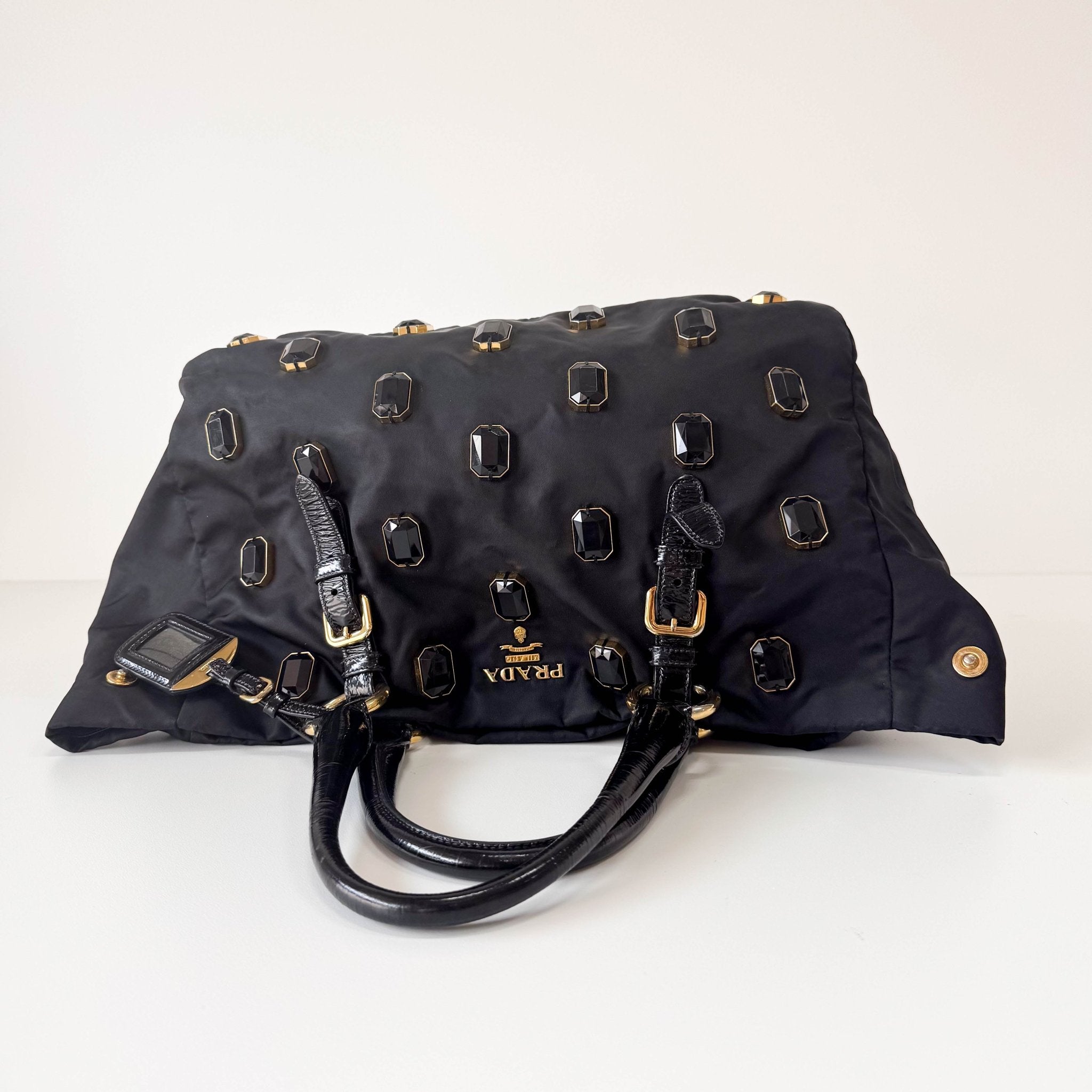 Black Tessuto Nylon Pietre Jeweled Tote Bag - Main Image