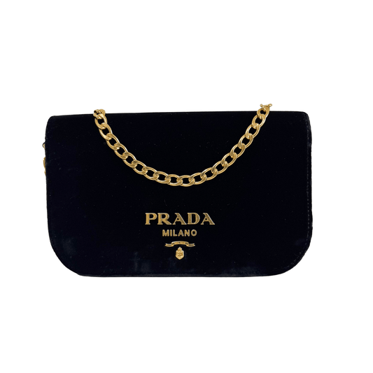 PRADA Black Velvet Gold Chain Crossbody Bag, in , Sold by HIVE PRELOVED - Crossbody bags, ,