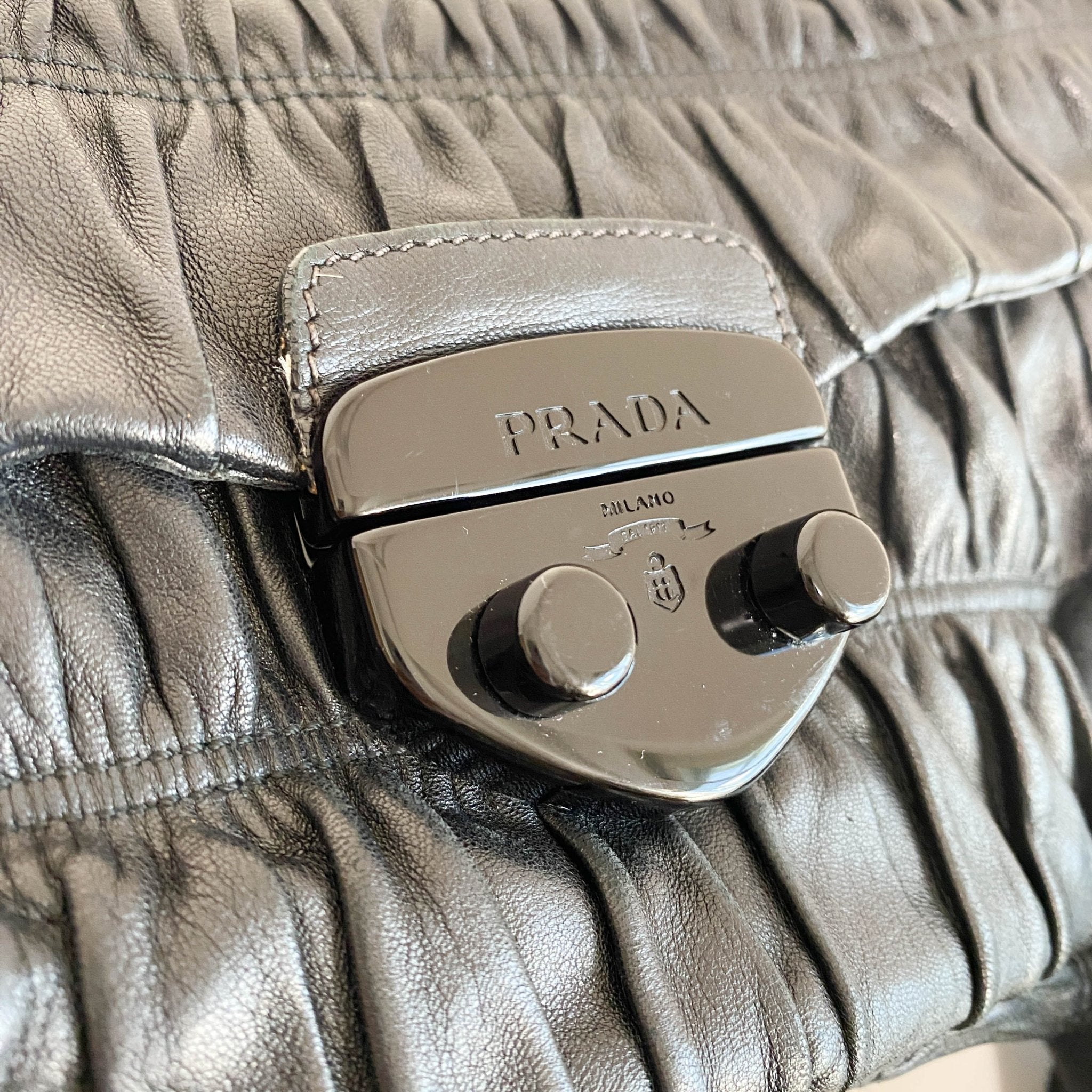 PRADA Black Vernice Gaufre Chain Shoulder Bag, in , Sold by HIVE PRELOVED - Shoulder Bags, ,