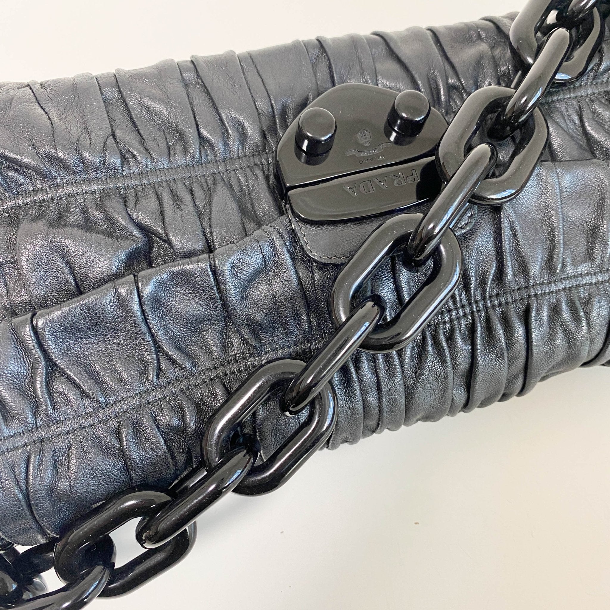 PRADA Black Vernice Gaufre Chain Shoulder Bag, in , Sold by HIVE PRELOVED - Shoulder Bags, ,