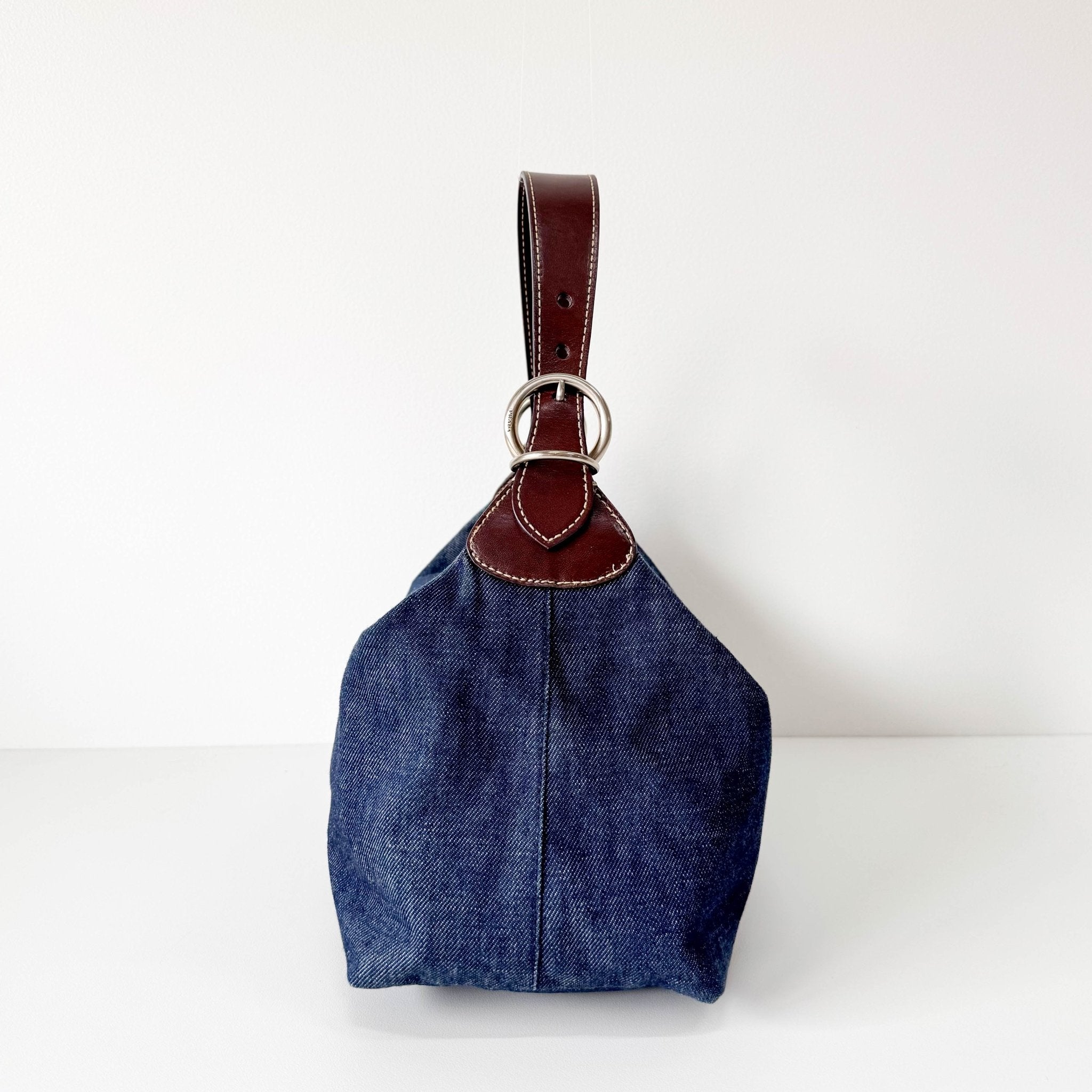PRADA Blue Denim & Brown Leather Handle Bag, in , Sold by HIVE PRELOVED - Handle Bags, ,
