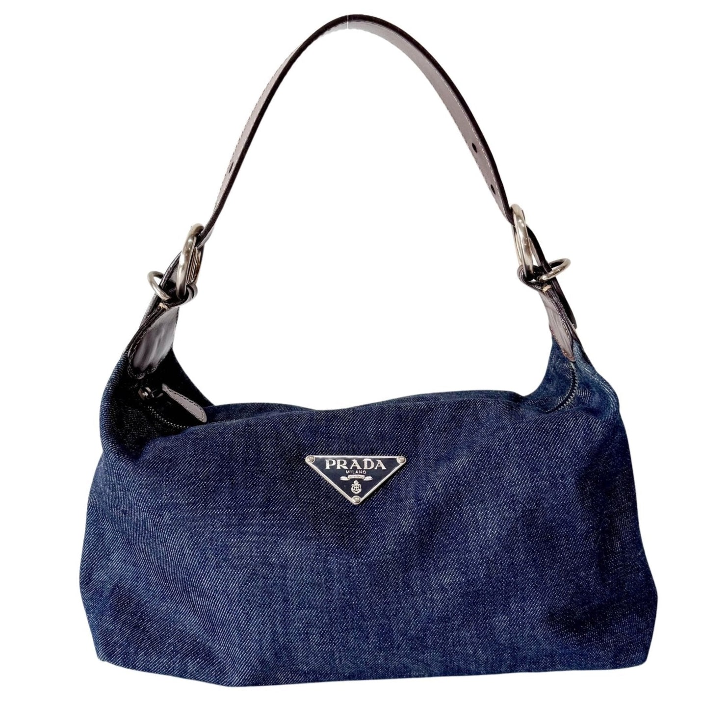 PRADA Blue Denim & Brown Leather Handle Bag, in , Sold by HIVE PRELOVED - Handle Bags, ,