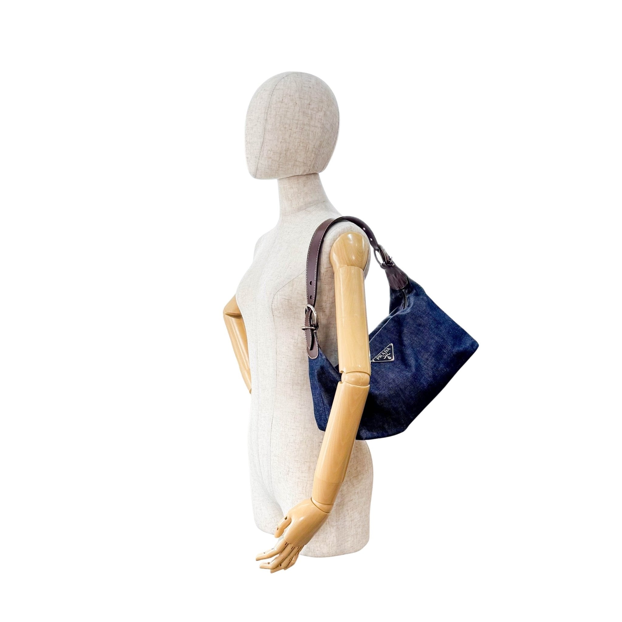 PRADA Blue Denim & Brown Leather Handle Bag, in , Sold by HIVE PRELOVED - Handle Bags, ,