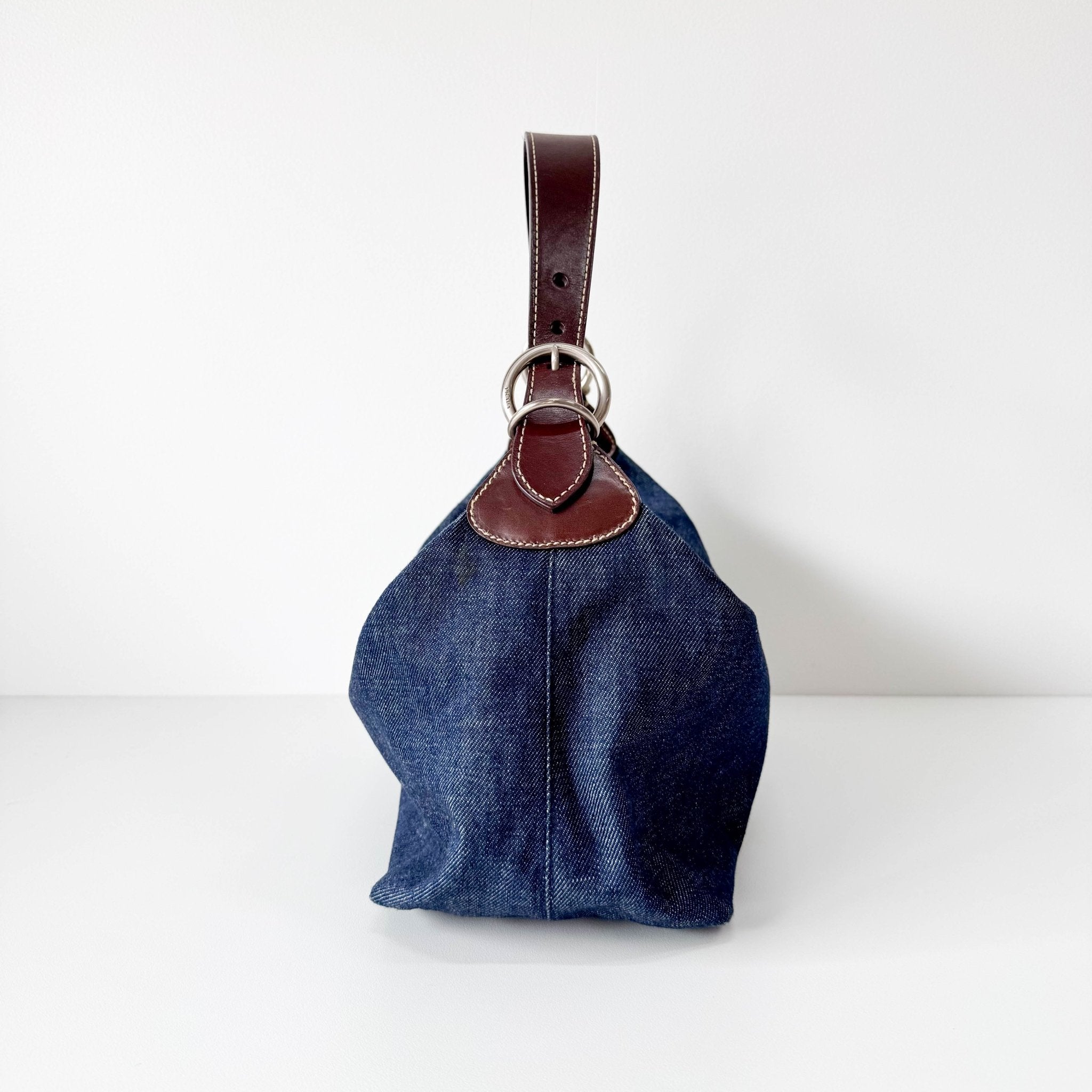 PRADA Blue Denim & Brown Leather Handle Bag, in , Sold by HIVE PRELOVED - Handle Bags, ,