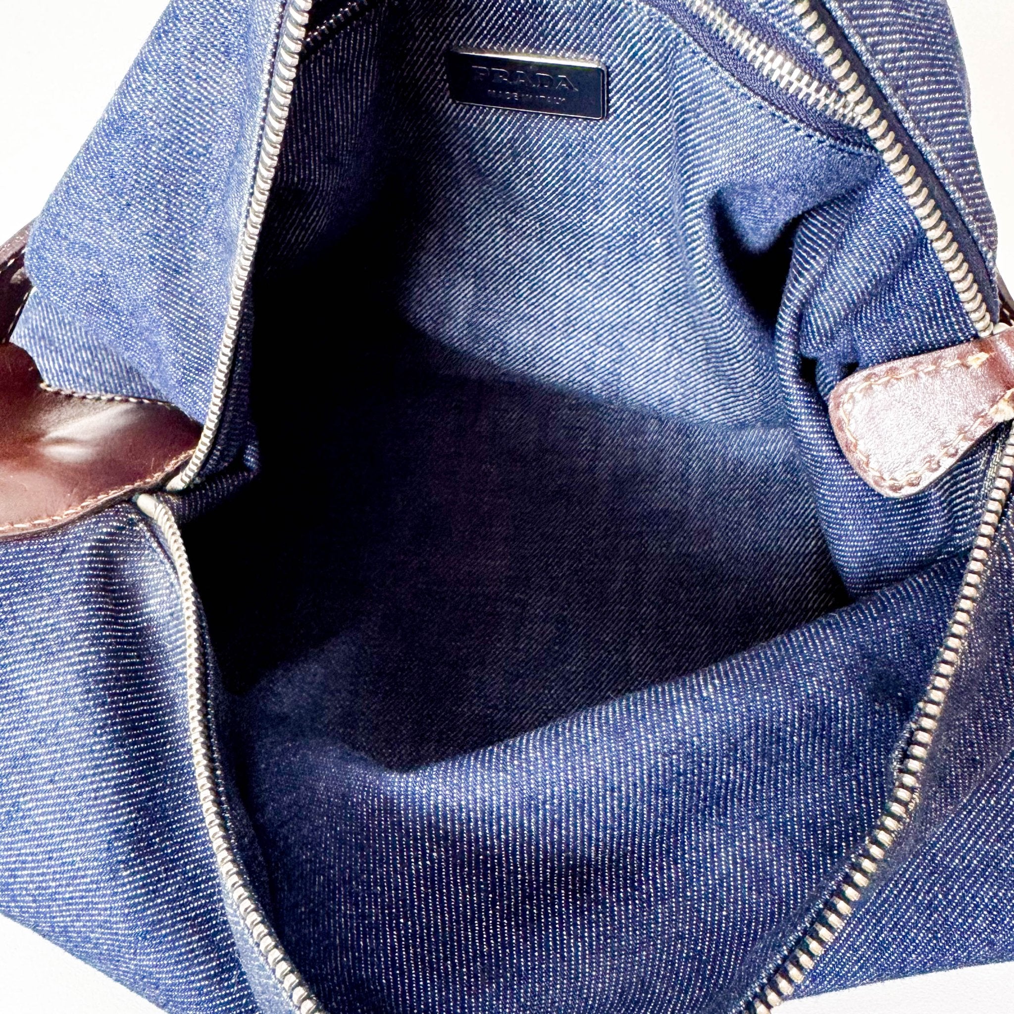 PRADA Blue Denim & Brown Leather Handle Bag, in , Sold by HIVE PRELOVED - Handle Bags, ,