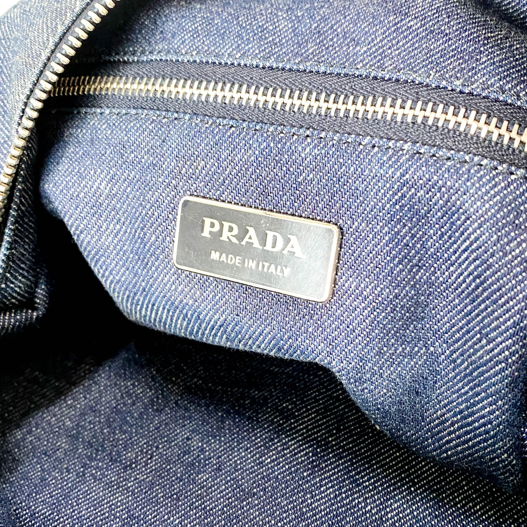 PRADA Blue Denim & Brown Leather Handle Bag, in , Sold by HIVE PRELOVED - Handle Bags, ,