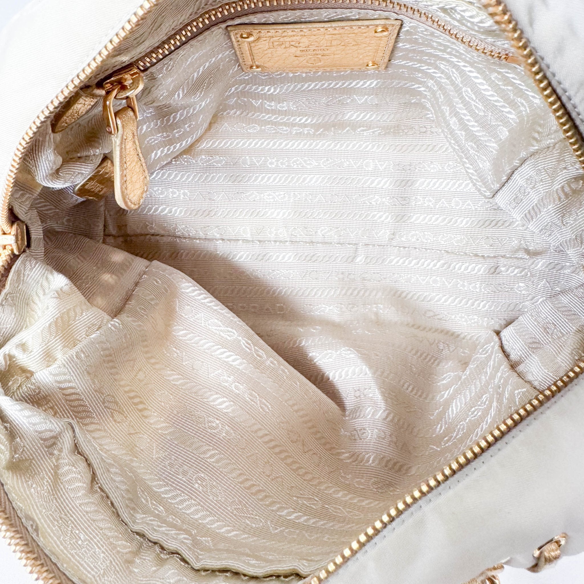 PRADA Bow Gold Leather and Nylon Hand Bag, in , Sold by HIVE PRELOVED - Handle Bags, ,