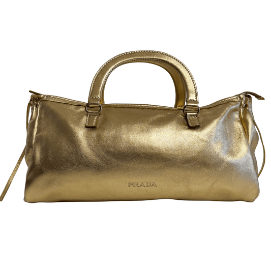 PRADA Bow Metal Gold Leather Top Handle Bag, in , Sold by HIVE PRELOVED - Handle Bags, ,