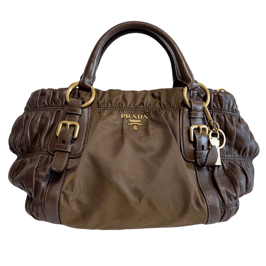 PRADA Brown Lamb Leather and Nylon Hand Bag, in , Sold by HIVE PRELOVED - Handle Bags, ,