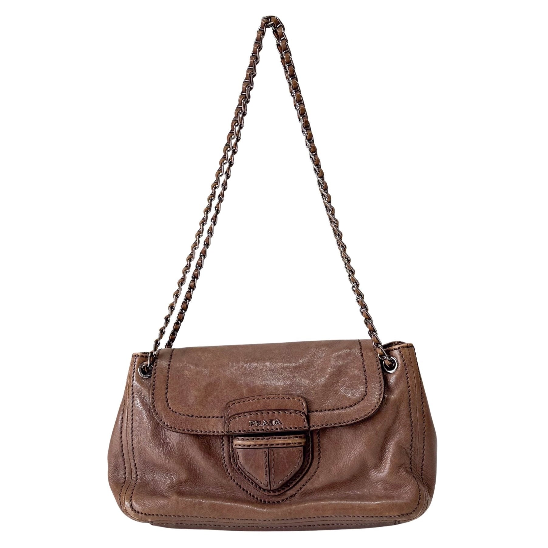 PRADA Brown Leather Chain Shoulder Bag, in , Sold by HIVE PRELOVED - Shoulder Bags, ,