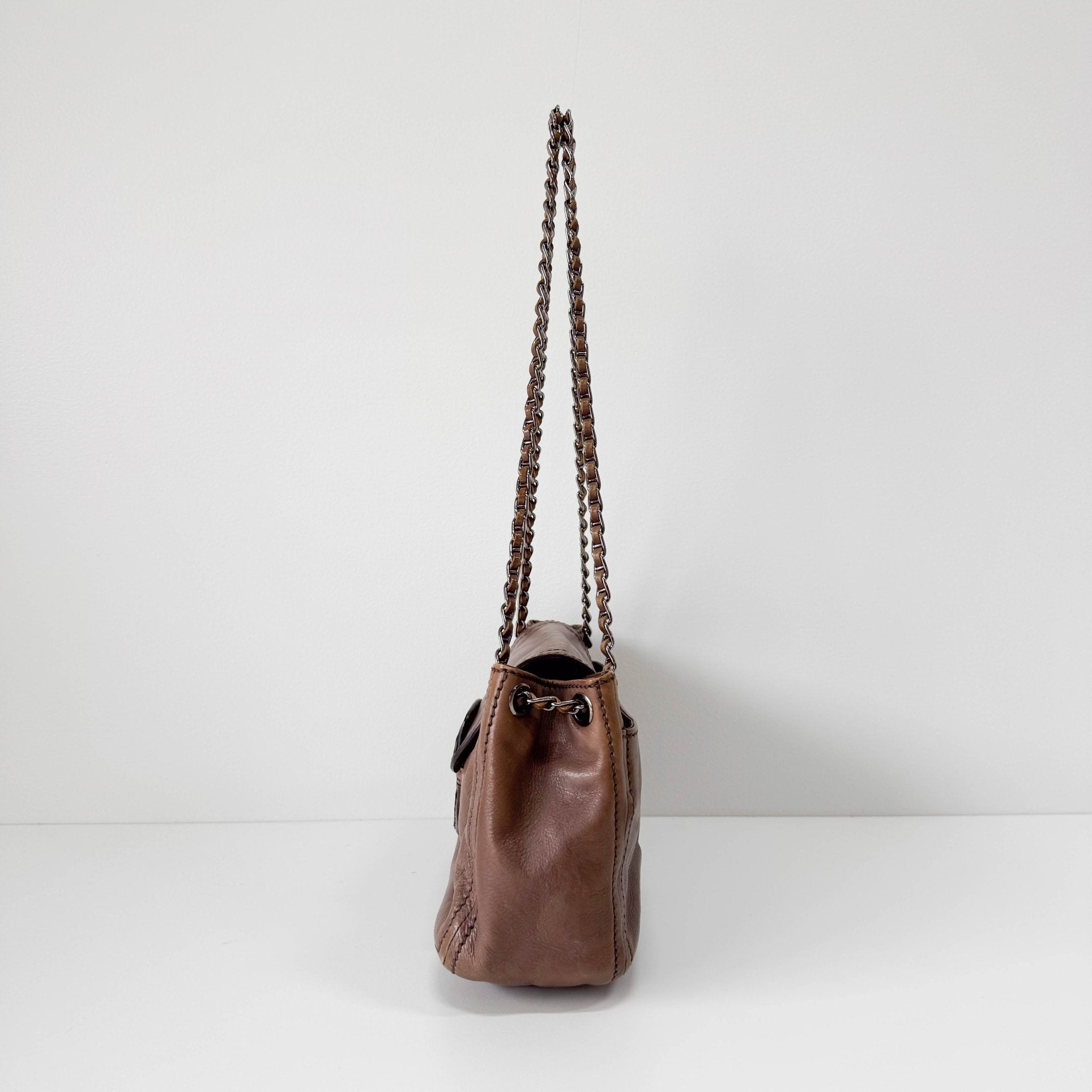 PRADA Brown Leather Chain Shoulder Bag, in , Sold by HIVE PRELOVED - Shoulder Bags, ,