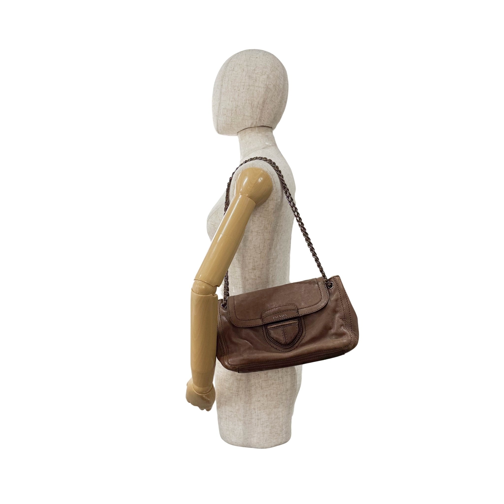 PRADA Brown Leather Chain Shoulder Bag, in , Sold by HIVE PRELOVED - Shoulder Bags, ,