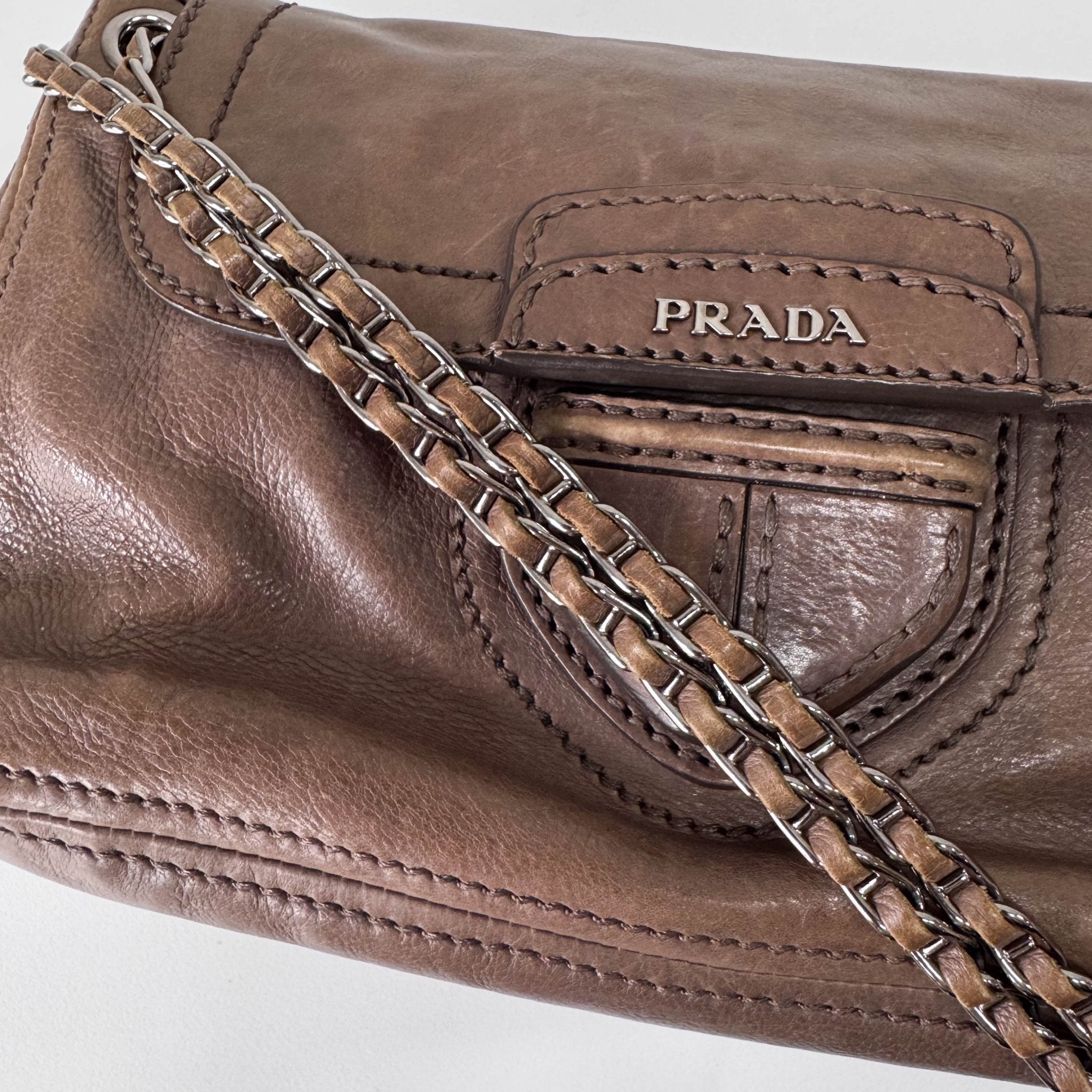 PRADA Brown Leather Chain Shoulder Bag, in , Sold by HIVE PRELOVED - Shoulder Bags, ,