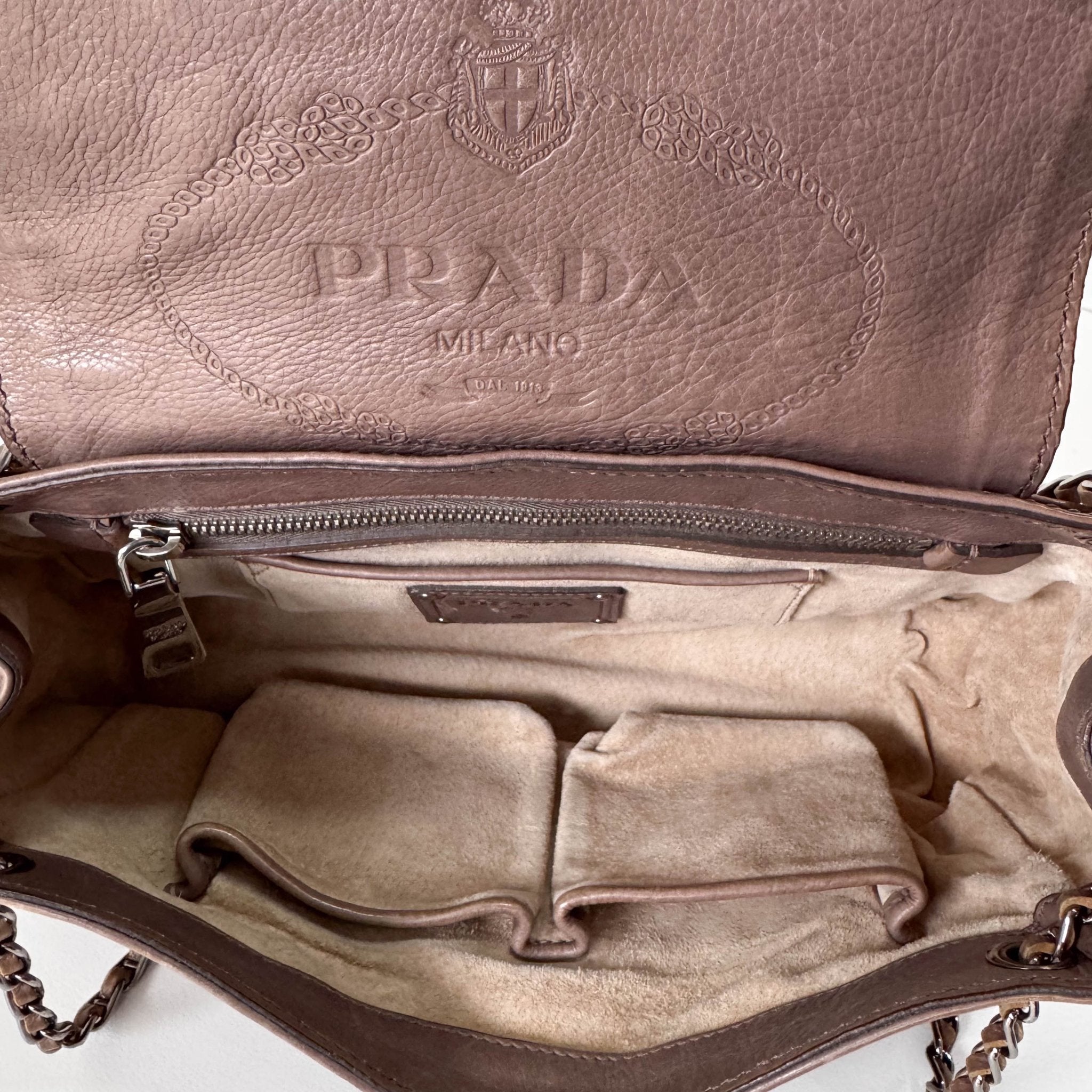 PRADA Brown Leather Chain Shoulder Bag, in , Sold by HIVE PRELOVED - Shoulder Bags, ,