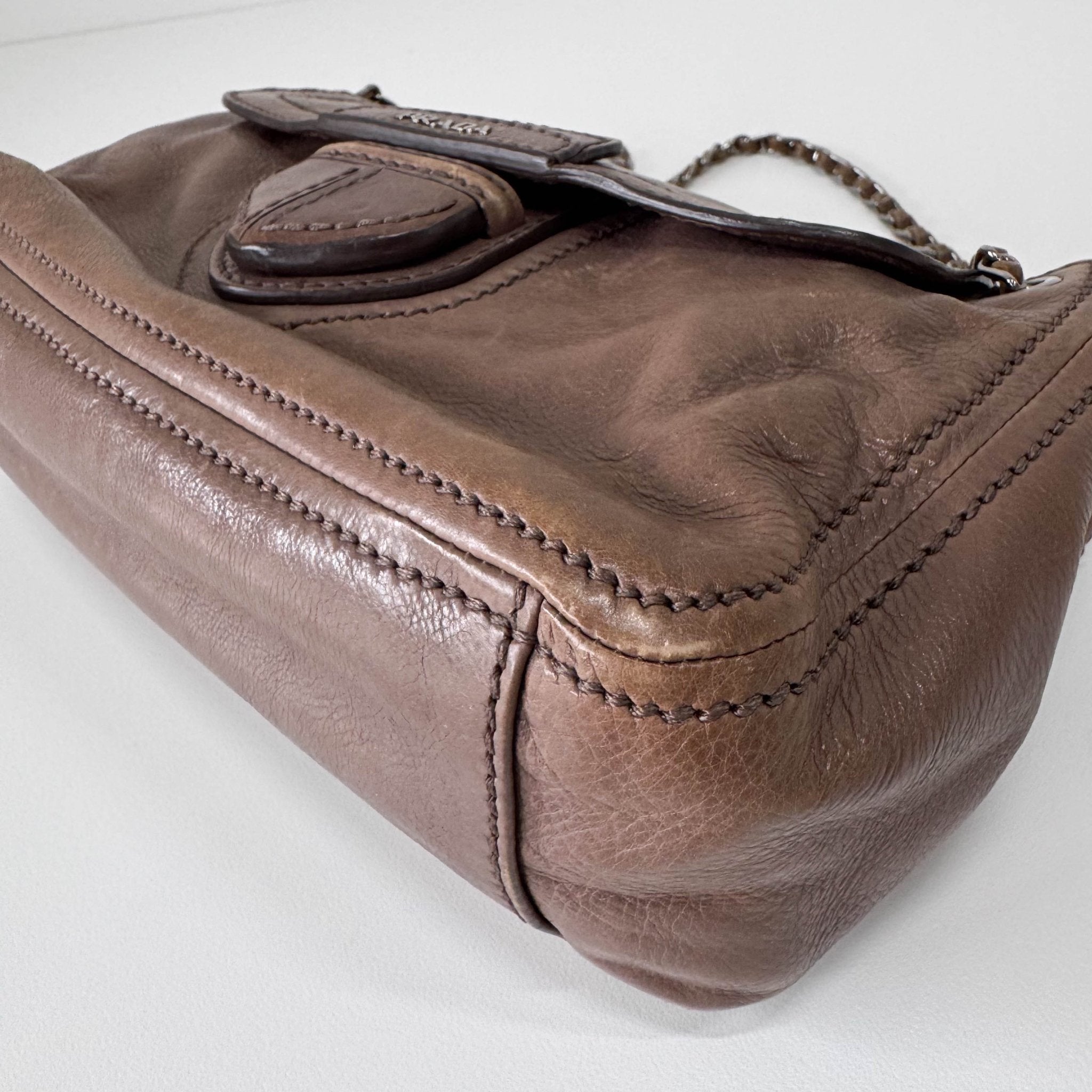 PRADA Brown Leather Chain Shoulder Bag, in , Sold by HIVE PRELOVED - Shoulder Bags, ,