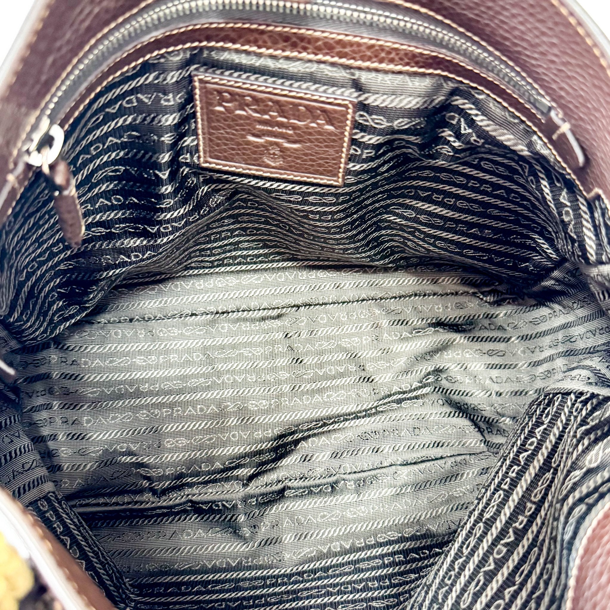 PRADA Brown Leather Natural Cotton Cord Stripe Shoulder Bag, in , Sold by HIVE PRELOVED - Shoulder Bags, ,