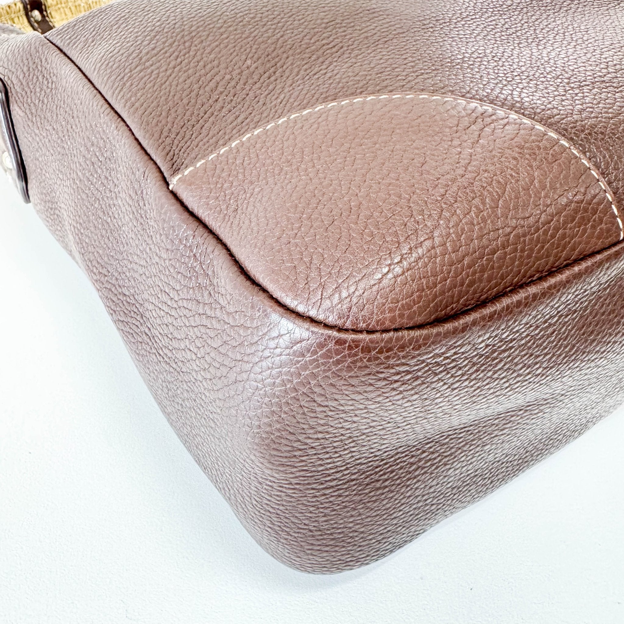 PRADA Brown Leather Natural Cotton Cord Stripe Shoulder Bag, in , Sold by HIVE PRELOVED - Shoulder Bags, ,