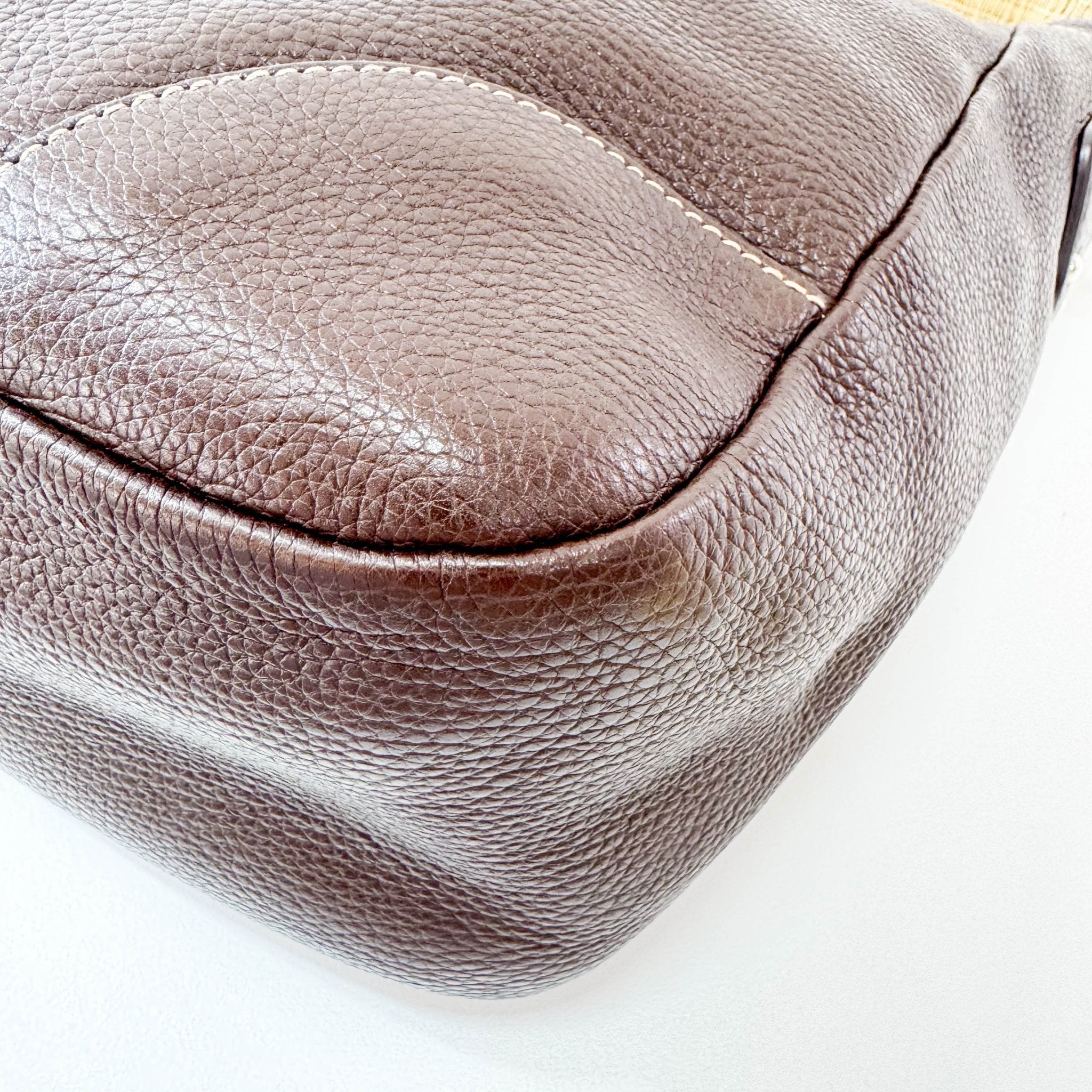 PRADA Brown Leather Natural Cotton Cord Stripe Shoulder Bag, in , Sold by HIVE PRELOVED - Shoulder Bags, ,