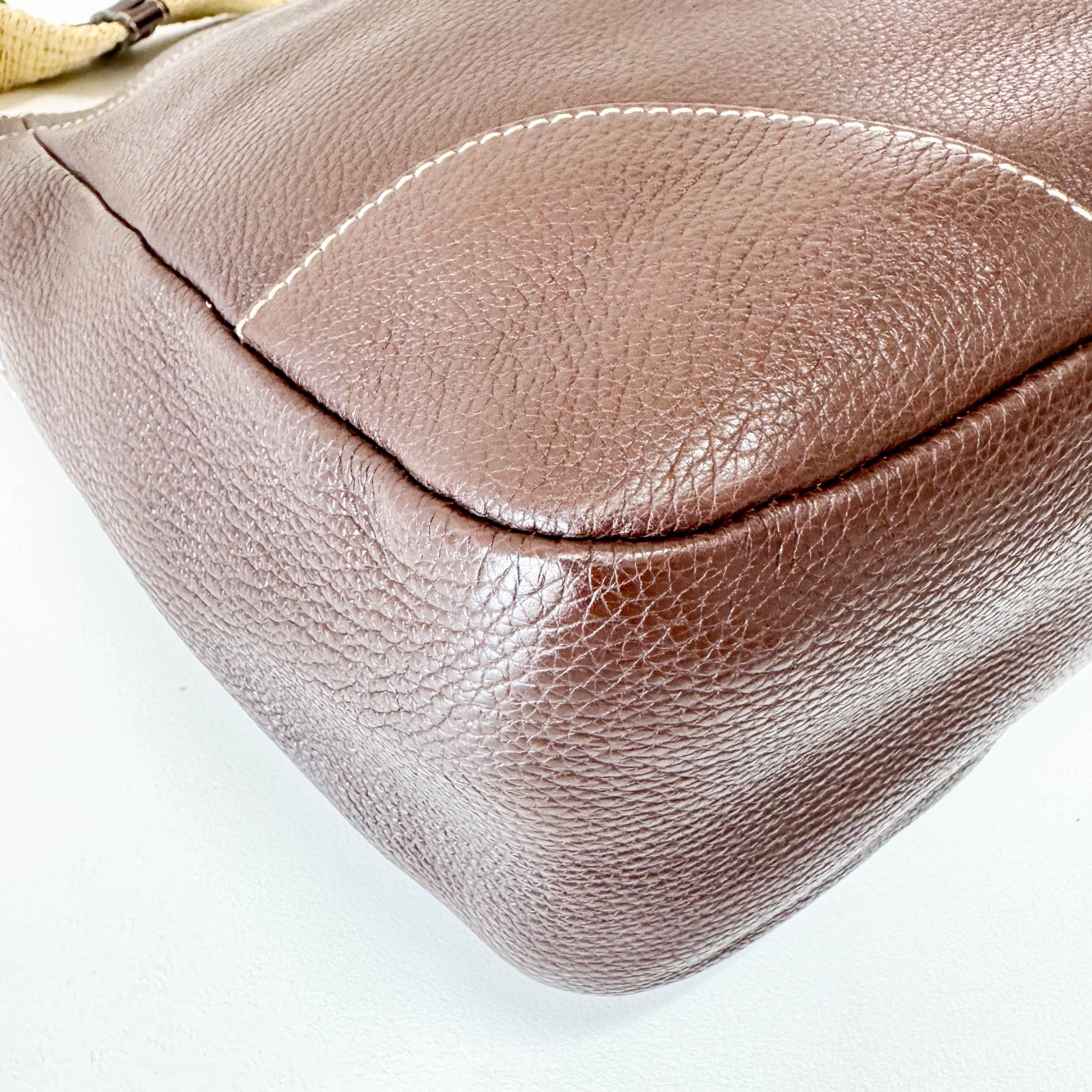 PRADA Brown Leather Natural Cotton Cord Stripe Shoulder Bag, in , Sold by HIVE PRELOVED - Shoulder Bags, ,