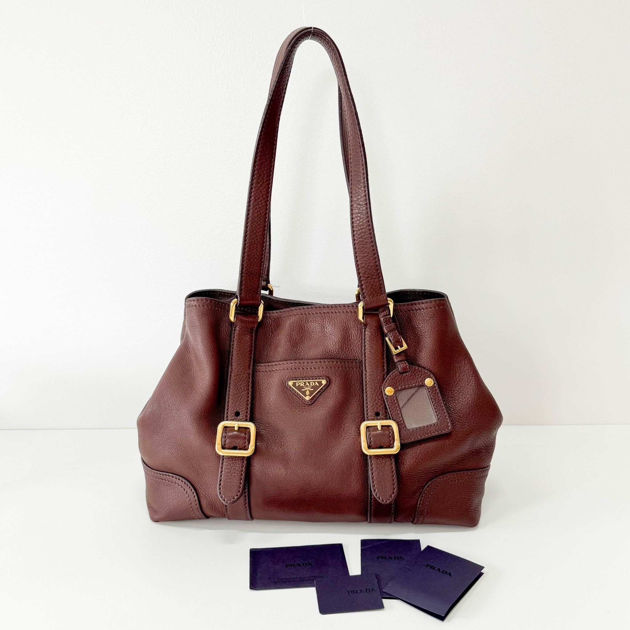 PRADA Brown Leather Shoulder Bag, in , Sold by HIVE PRELOVED - Shoulder Bags, ,