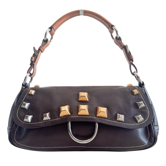 PRADA Brown Leather Studded Horizontal Shoulder Bag, in , Sold by HIVE PRELOVED - Shoulder Bags, ,